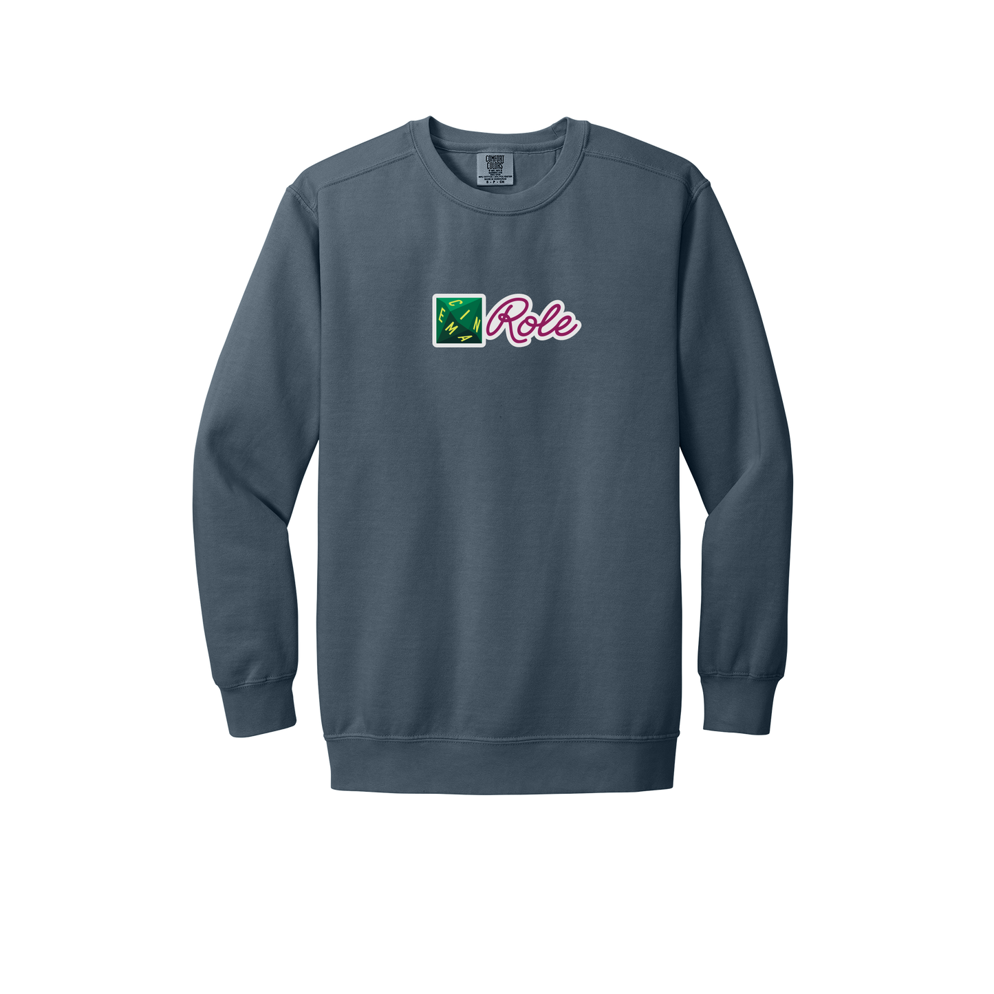 cinemarole-premium-comfort-crewneck-dtf-front-1566-denim-flat-front