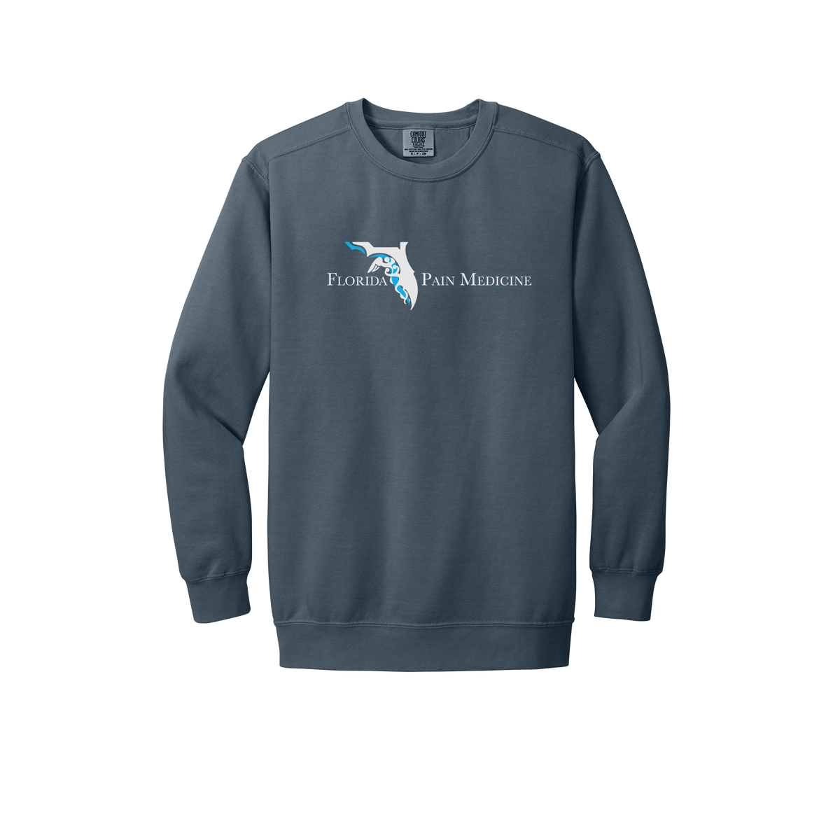 floridapainmedicine-premium-clinic-comfort-crewneck-dtf-front-1566-denim-flat-front