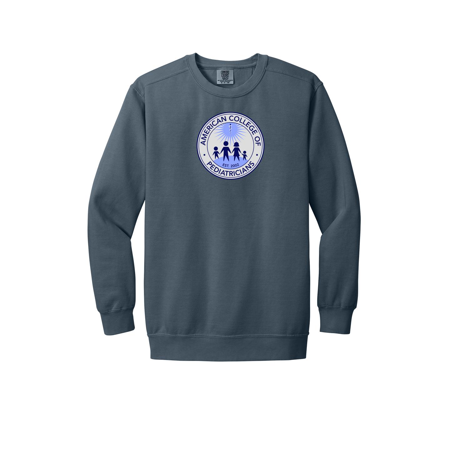 acpeds-premium-clinic-comfort-crewneck-dtf-front-1566-denim-flat-front