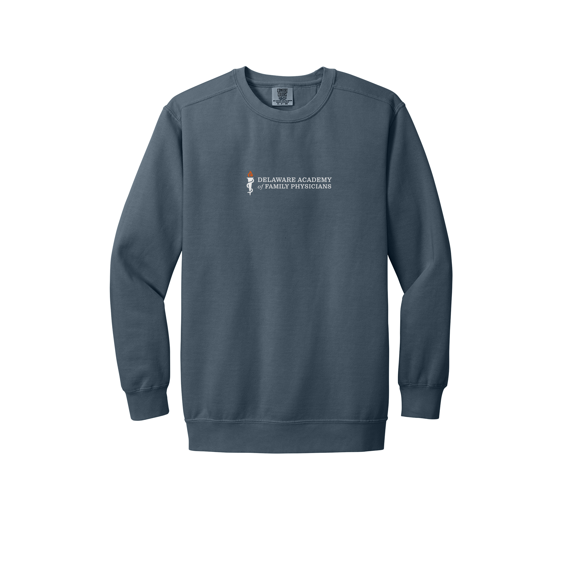 delfamdoc-premium-clinic-comfort-crewneck-dtf-front-1566-denim-flat-front