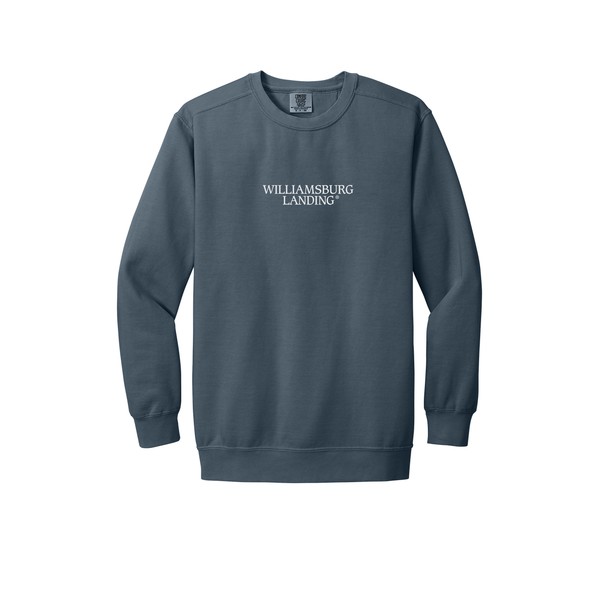 williamsburglanding-premium-comfort-crewneck-dtf-front-1566-denim-flat-front