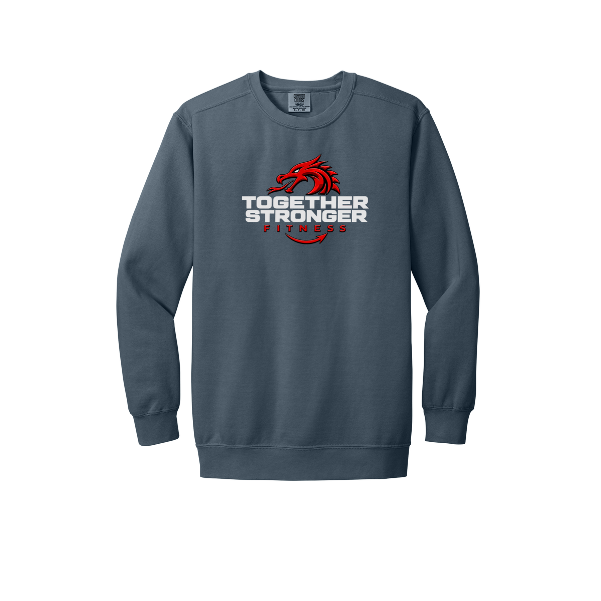 togetherstrongerfitness-premium-comfort-crewneck-dtf-front-1566-denim-flat-front