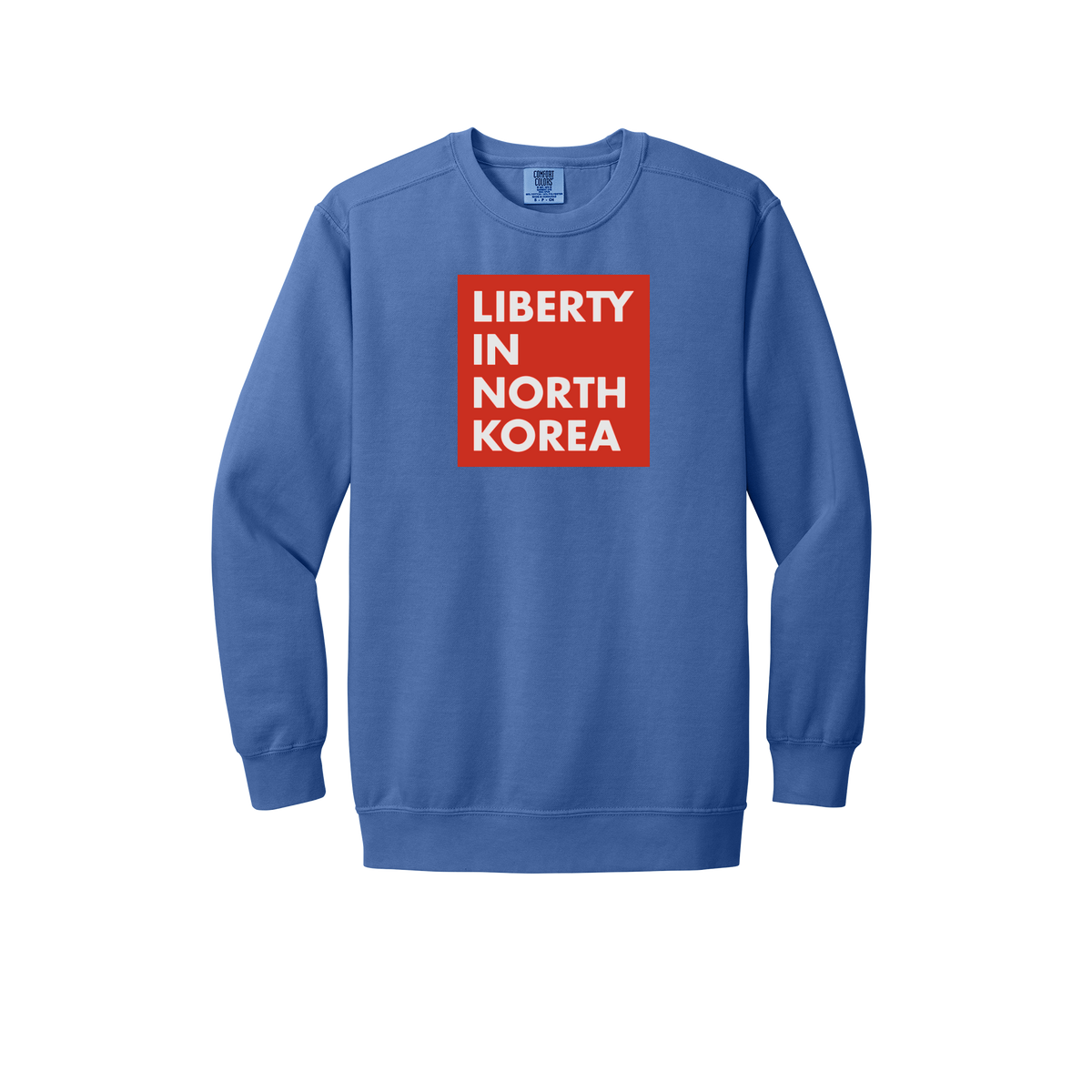 libertyinnorthkorea-premium-comfort-crewneck-dtf-front-1566-floblue-flat-front