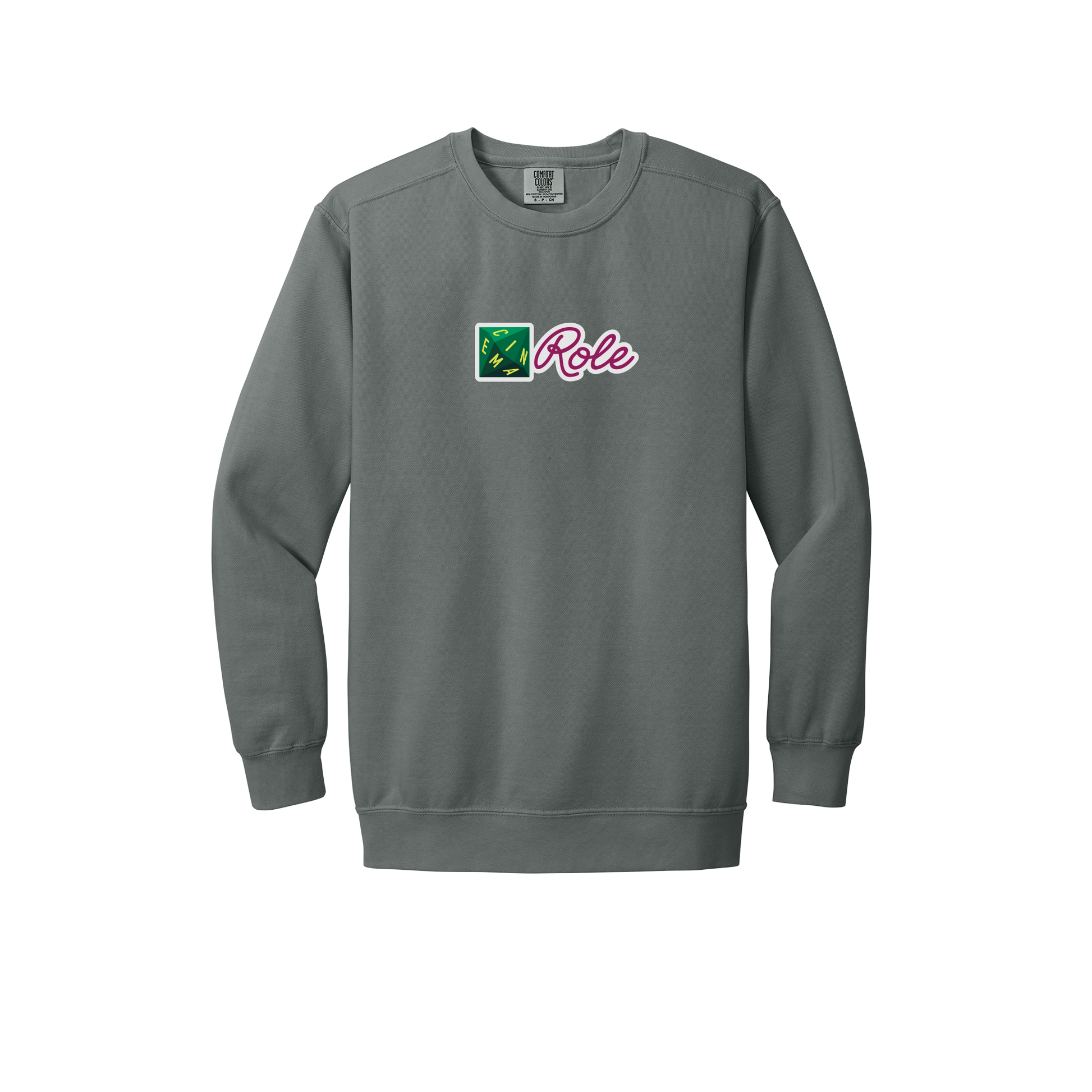 cinemarole-premium-comfort-crewneck-dtf-front-1566-grey-flat-front