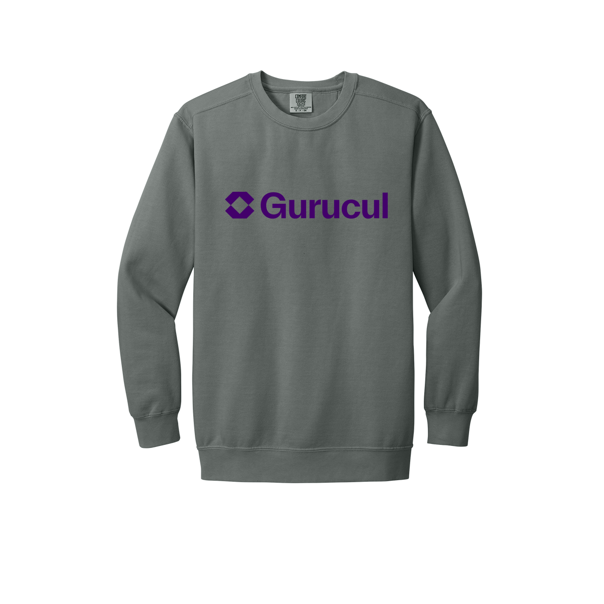 gurucul-premium-comfort-crewneck-dtf-front-1566-grey-flat-front