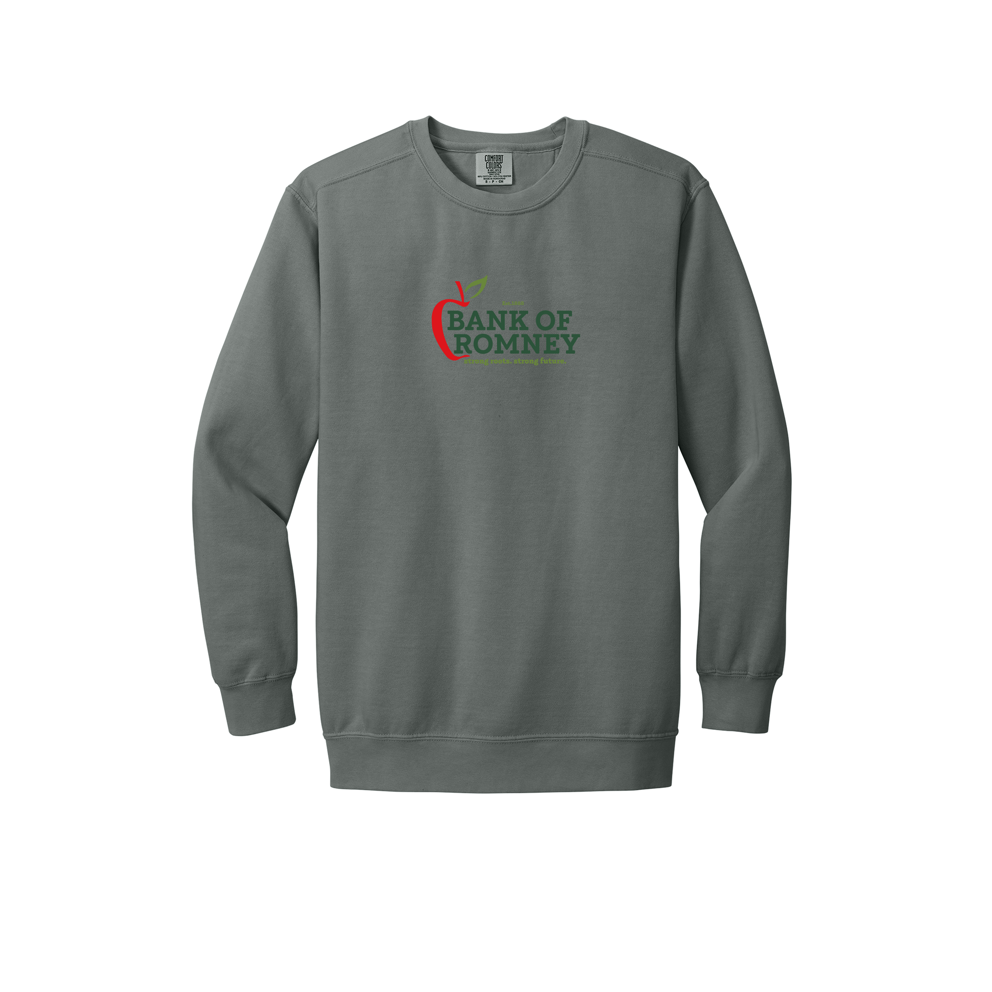 bankofromney-premium-comfort-crewneck-dtf-front-1566-grey-flat-front