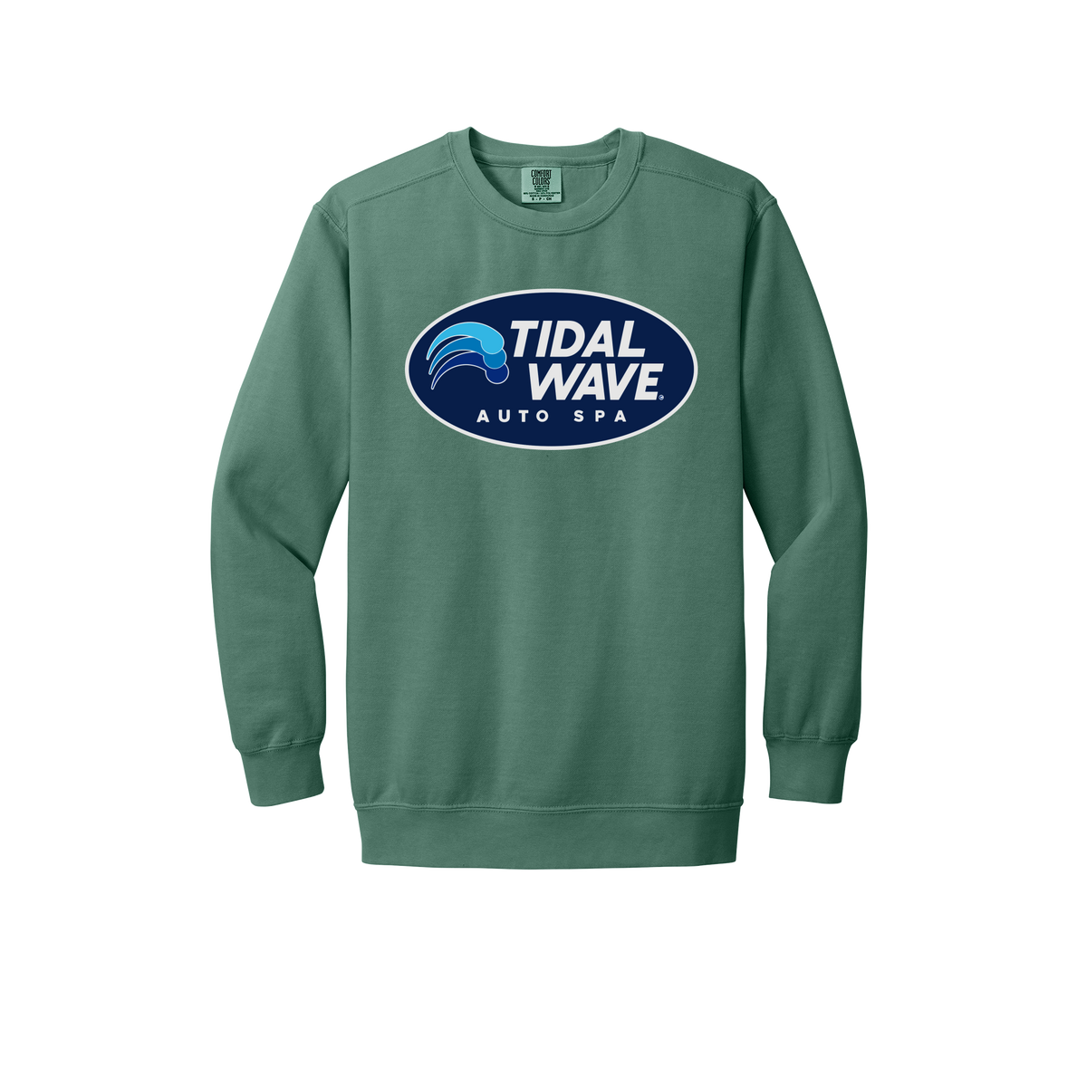 tidalwaveautospa-premium-comfort-crewneck-dtf-front-1566-lightgreen-flat-front