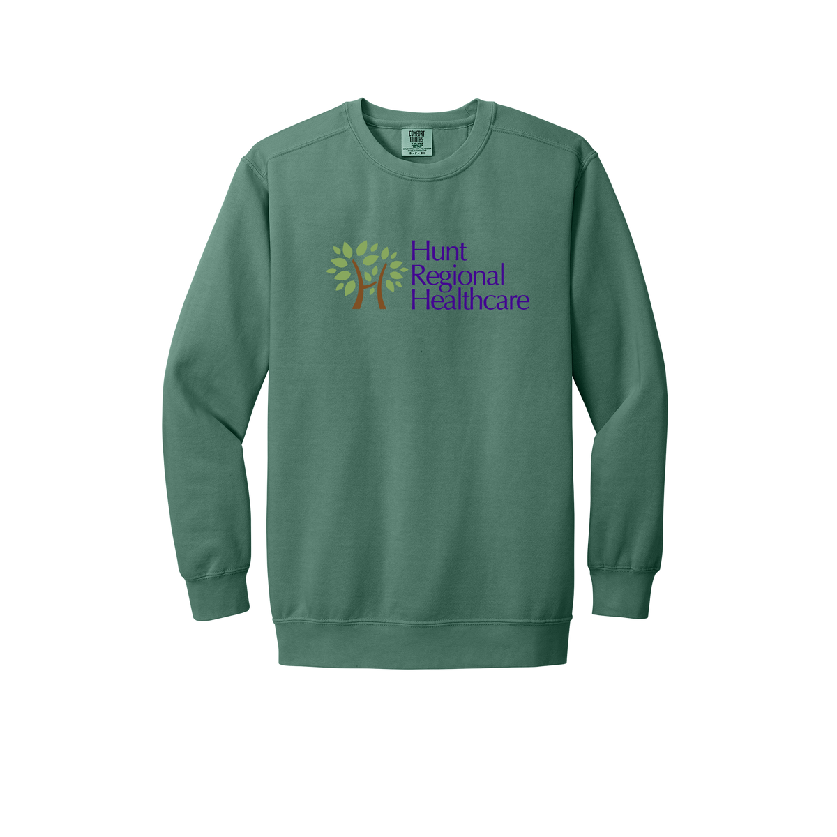 huntregional-premium-clinic-comfort-crewneck-dtf-front-1566-lightgreen-flat-front