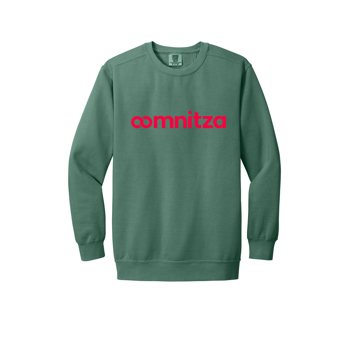 oomnitza-premium-comfort-crewneck-dtf-front-1566-lightgreen-flat-front