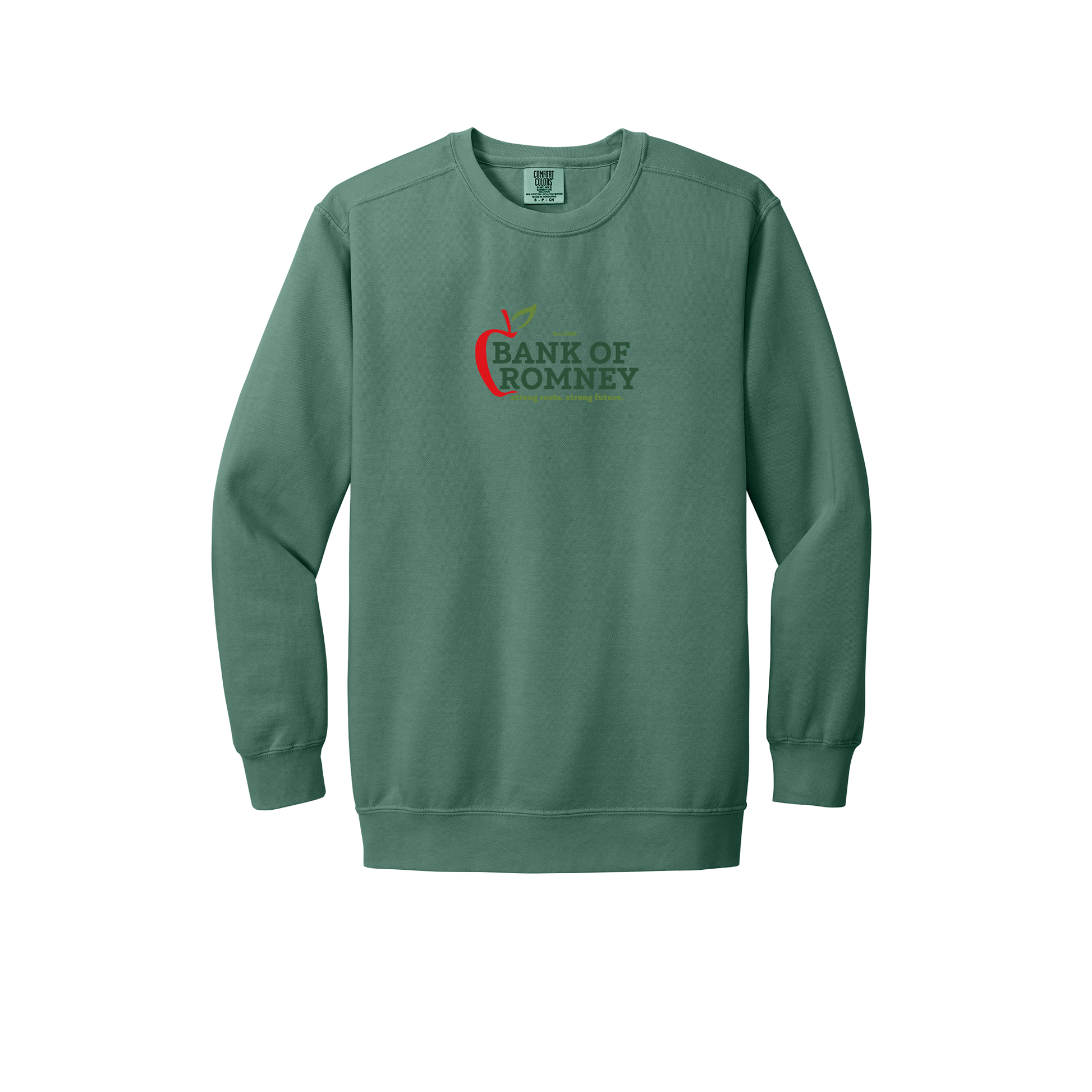 bankofromney-premium-comfort-crewneck-dtf-front-1566-lightgreen-flat-front