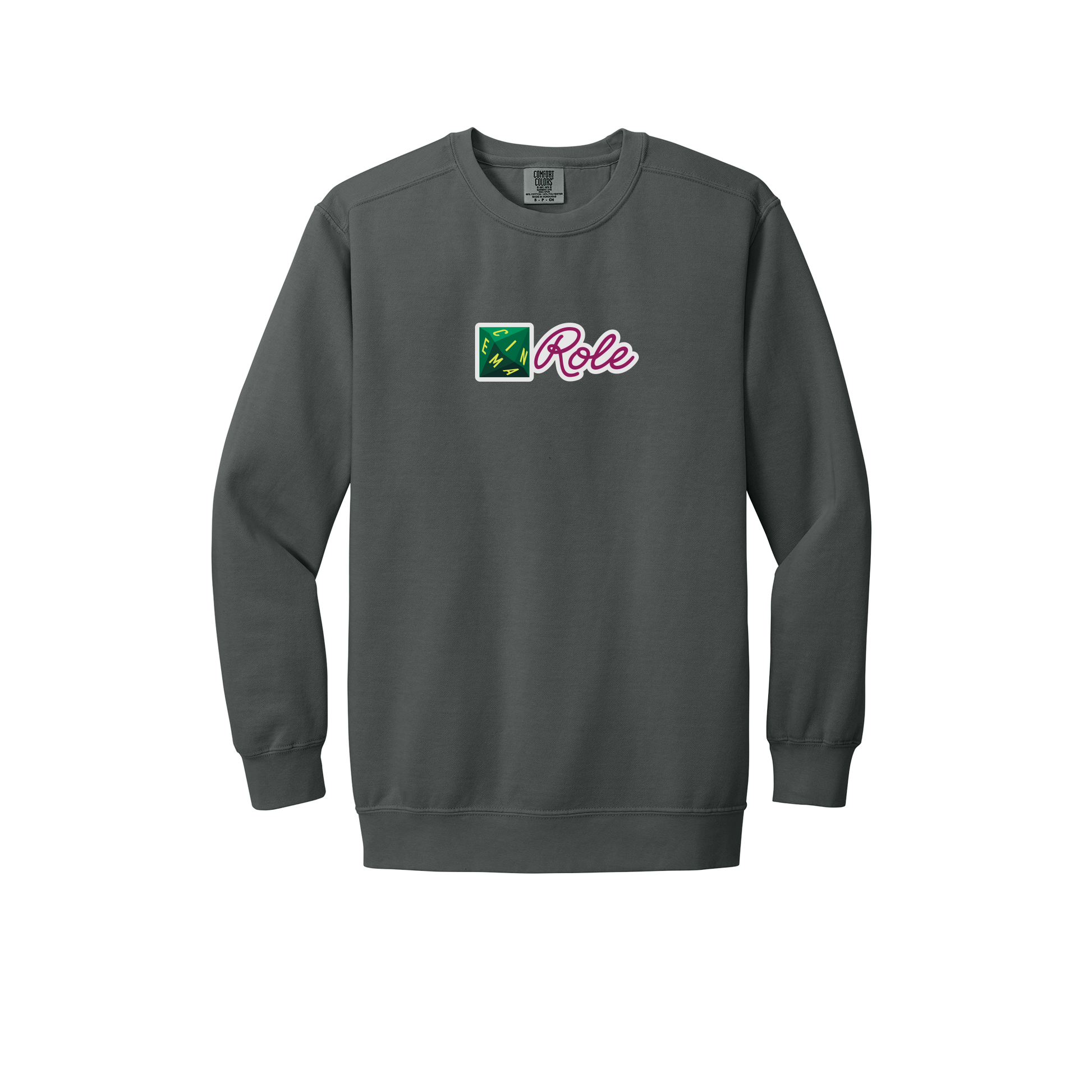 cinemarole-premium-comfort-crewneck-dtf-front-1566-pepper-flat-front