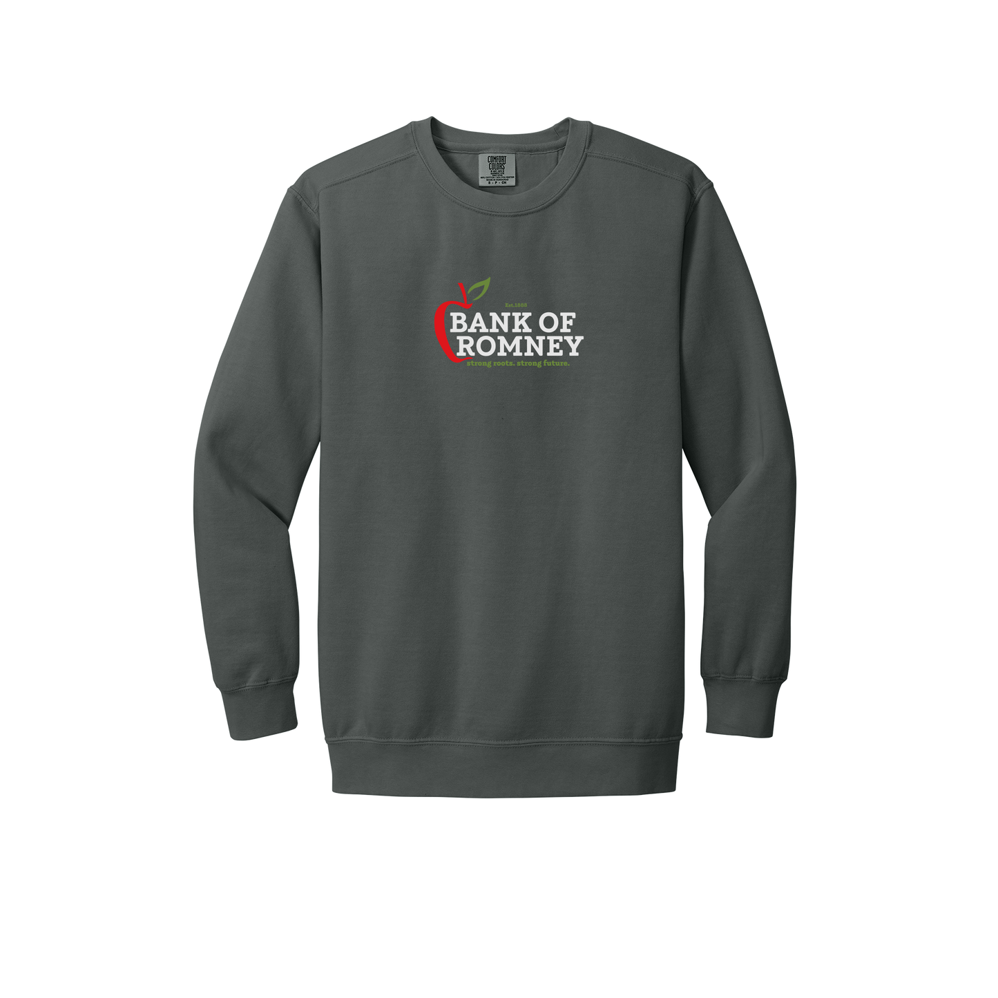 bankofromney-premium-comfort-crewneck-dtf-front-1566-pepper-flat-front