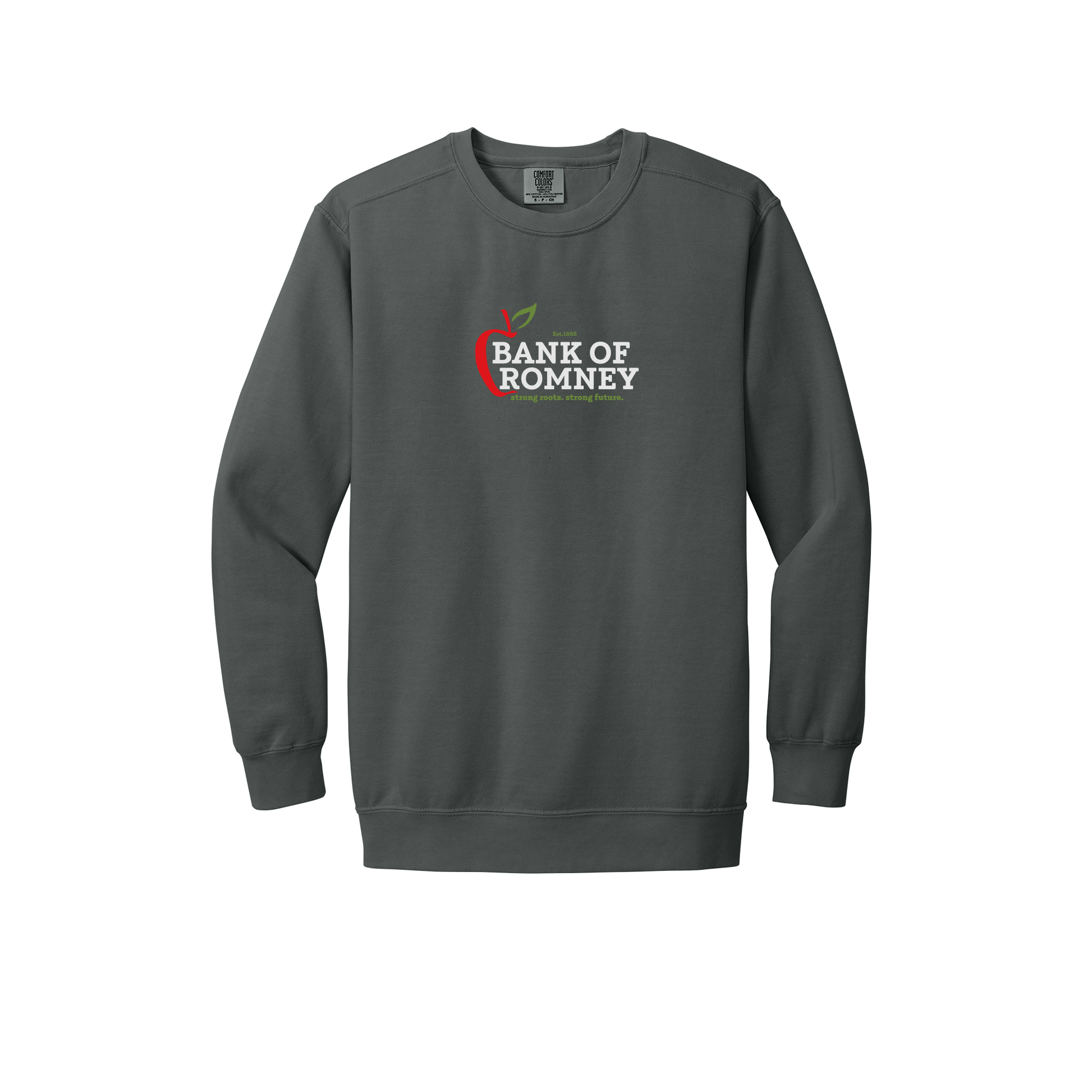 bankofromney-premium-comfort-crewneck-dtf-front-1566-pepper-flat-front
