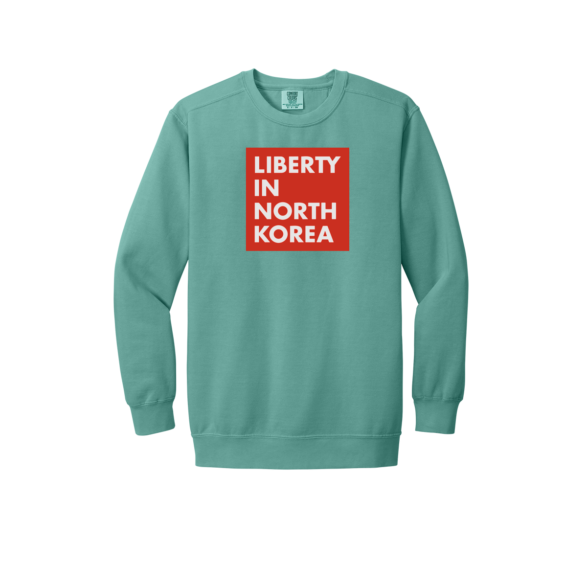 libertyinnorthkorea-premium-comfort-crewneck-dtf-front-1566-seafoam-flat-front