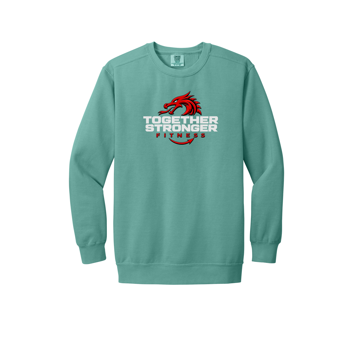 togetherstrongerfitness-premium-comfort-crewneck-dtf-front-1566-seafoam-flat-front