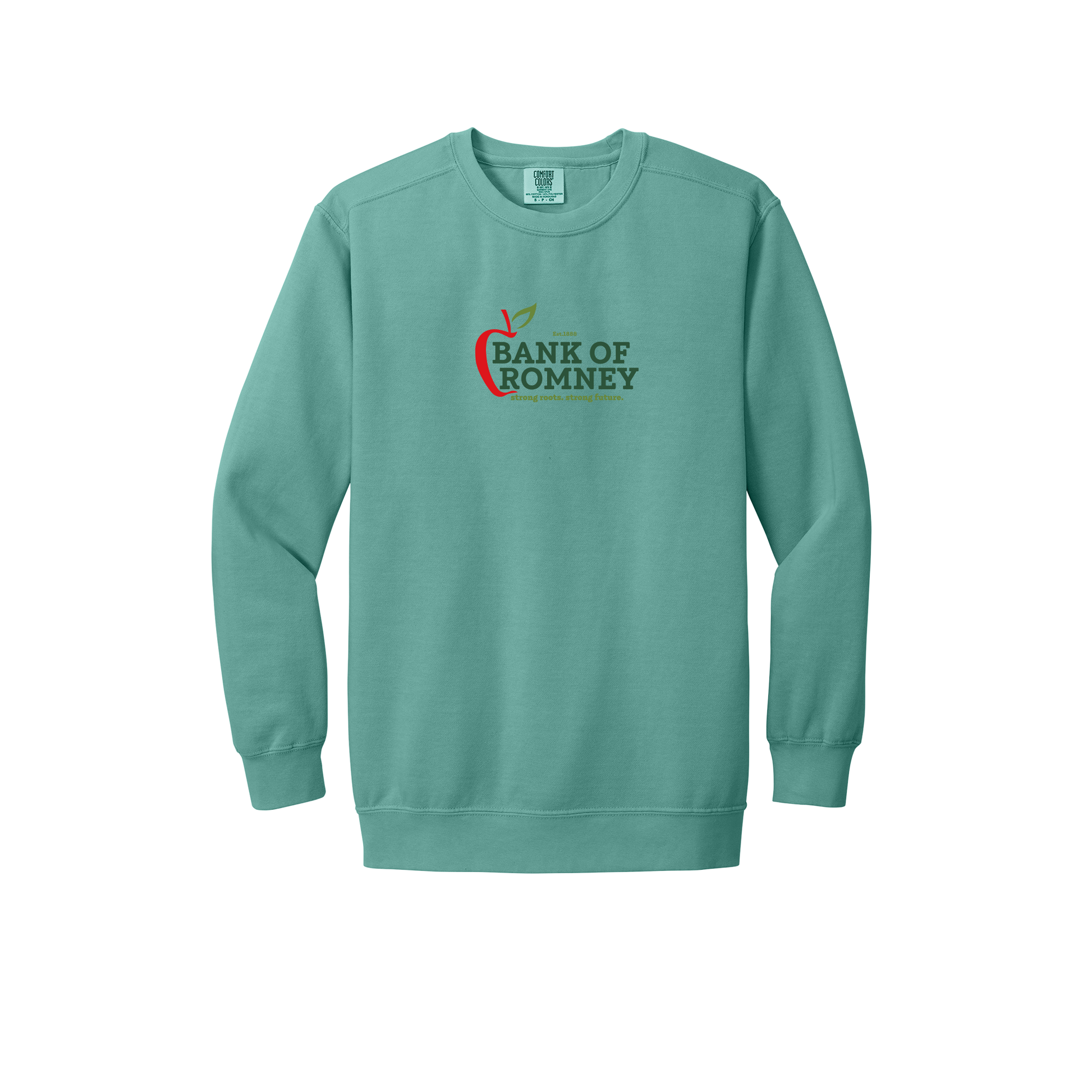 bankofromney-premium-comfort-crewneck-dtf-front-1566-seafoam-flat-front