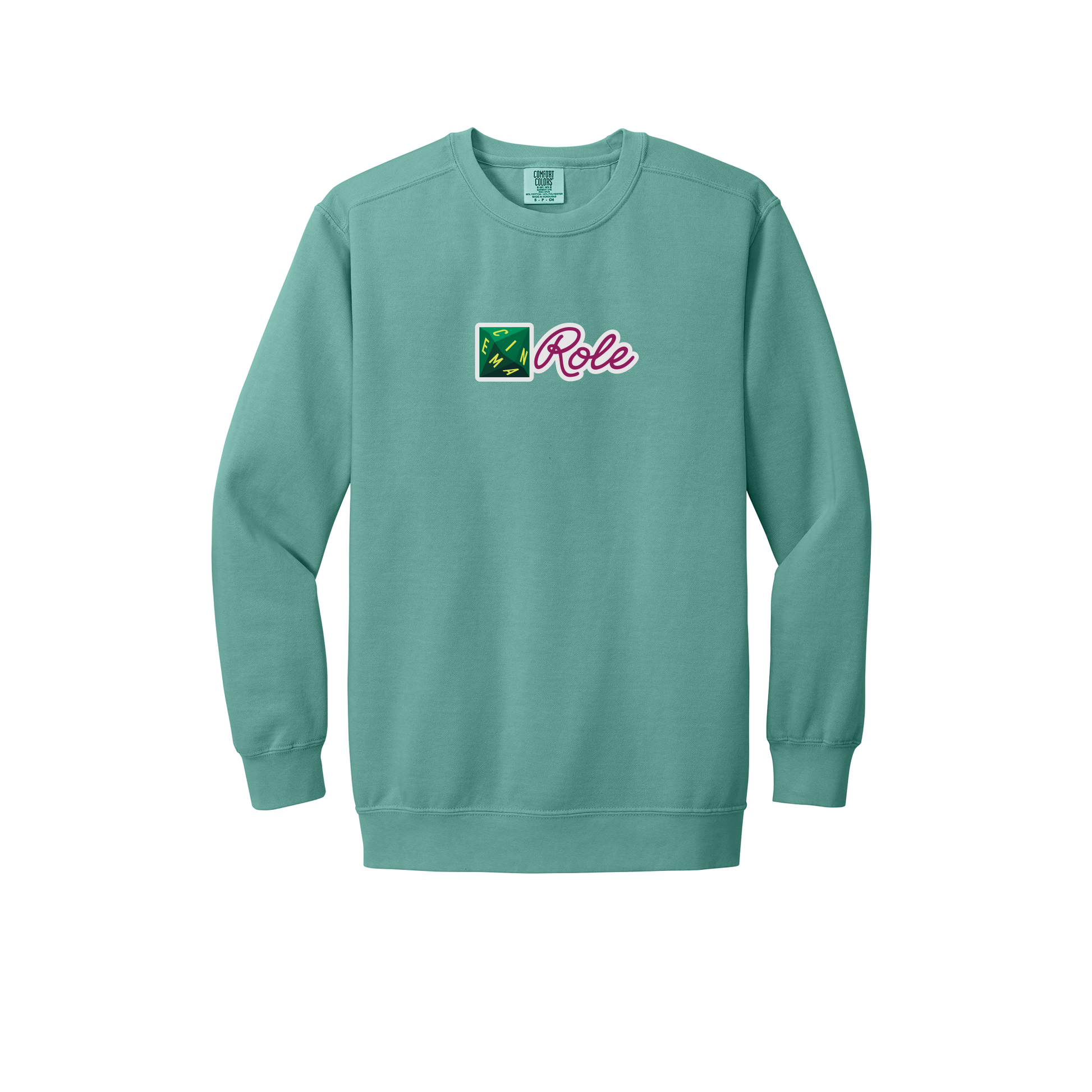 cinemarole-premium-comfort-crewneck-dtf-front-1566-seafoam-flat-front