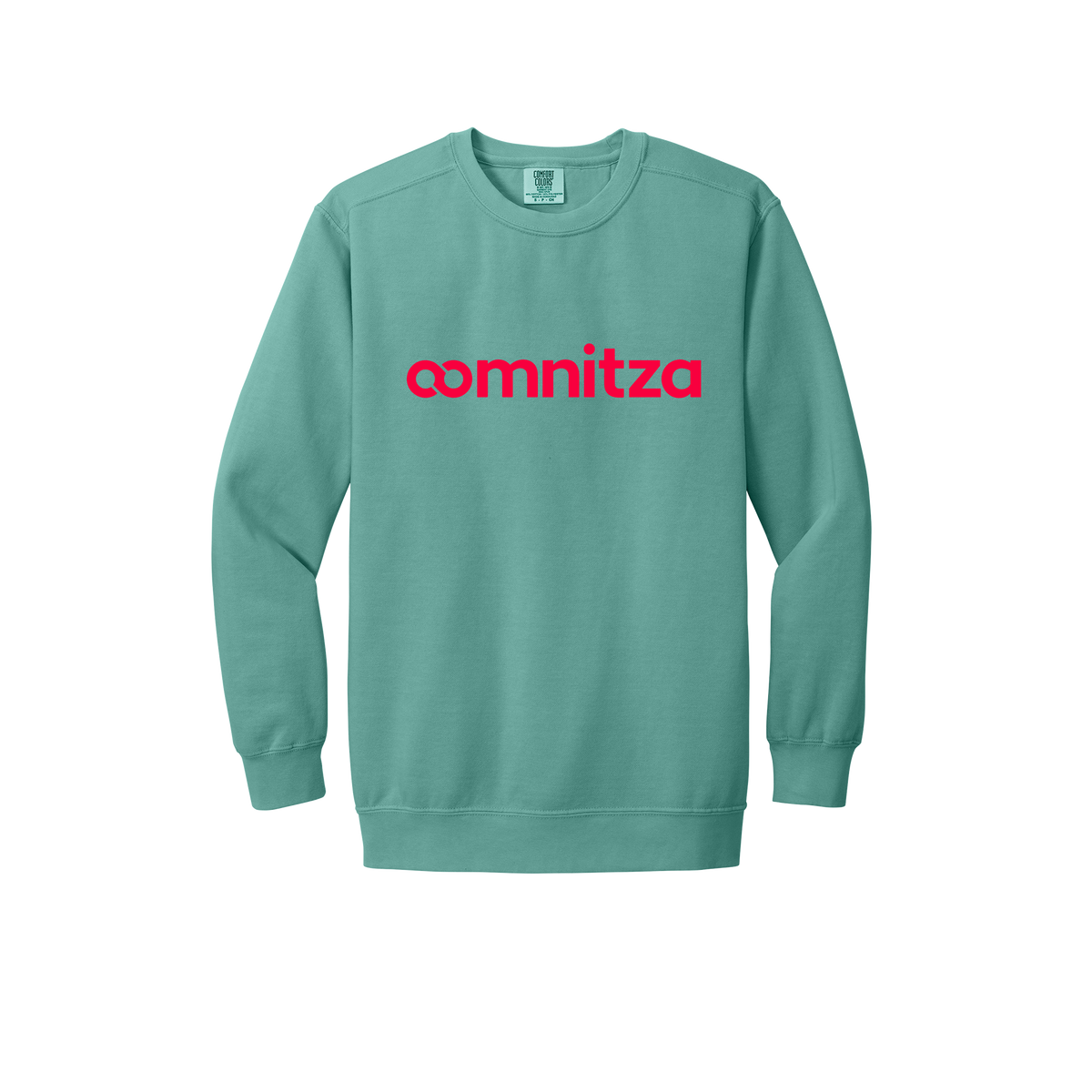 oomnitza-premium-comfort-crewneck-dtf-front-1566-seafoam-flat-front
