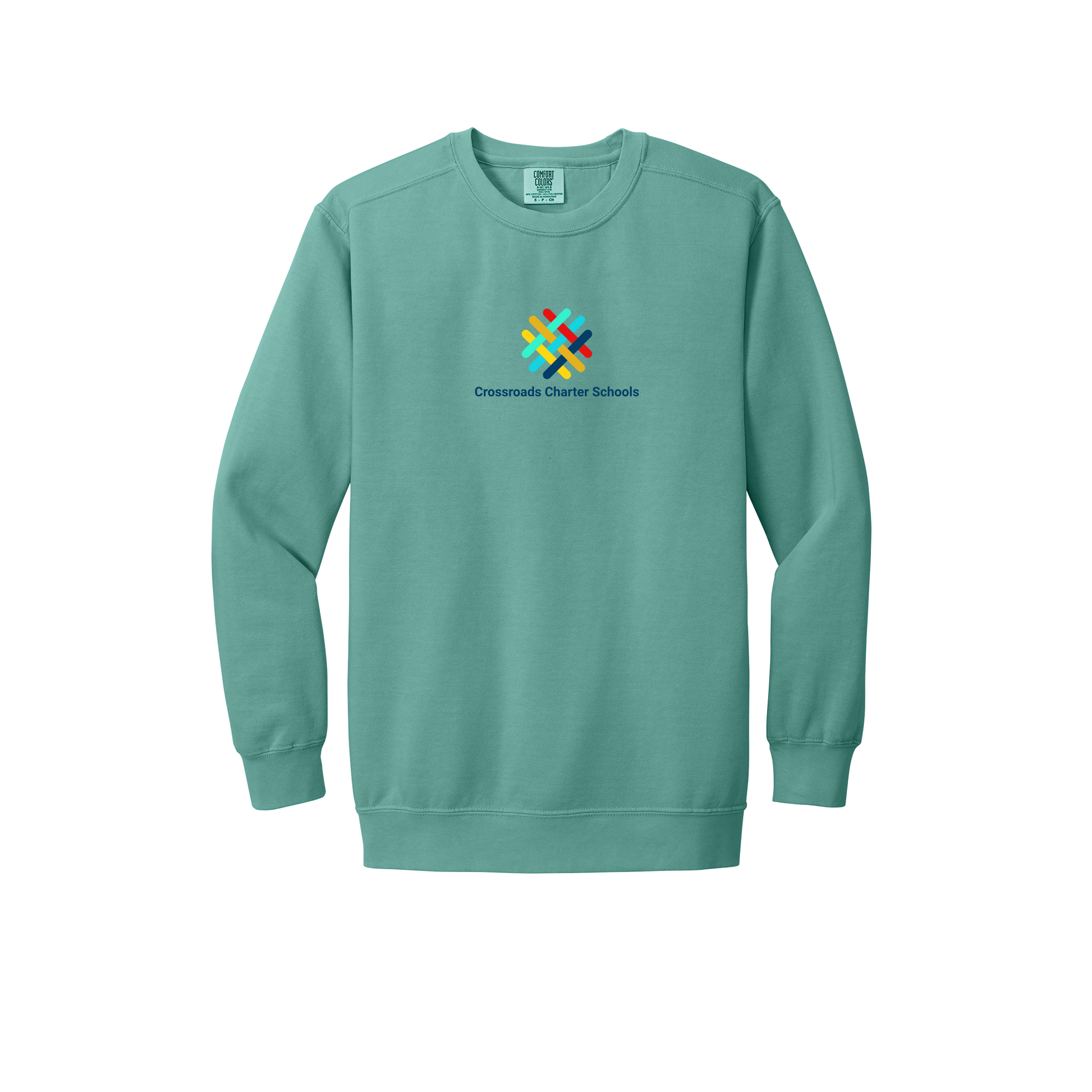 crossroadsschoolskc-premium-comfort-crewneck-dtf-front-1566-seafoam-flat-front