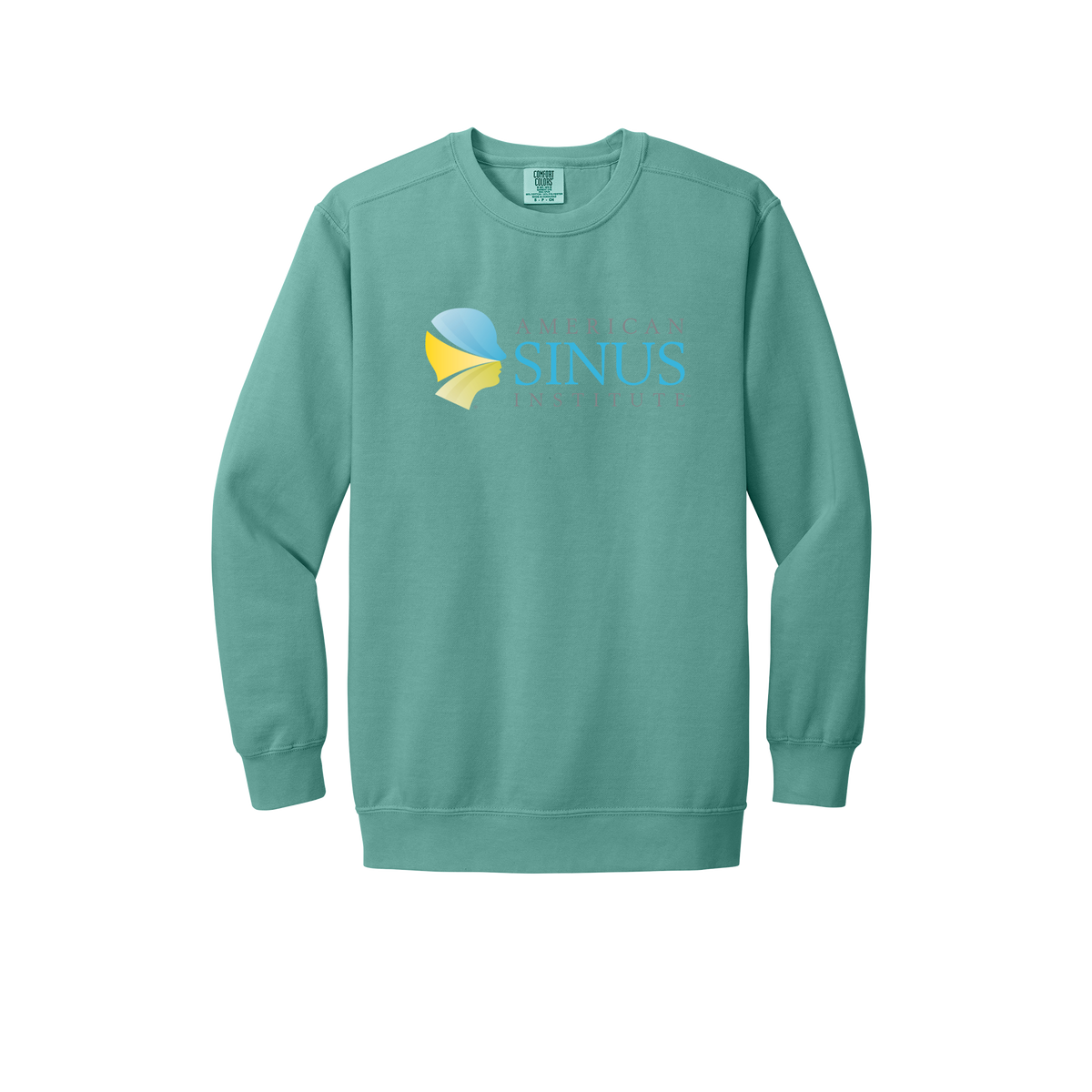 americansinus-premium-clinic-comfort-crewneck-dtf-front-1566-seafoam-flat-front