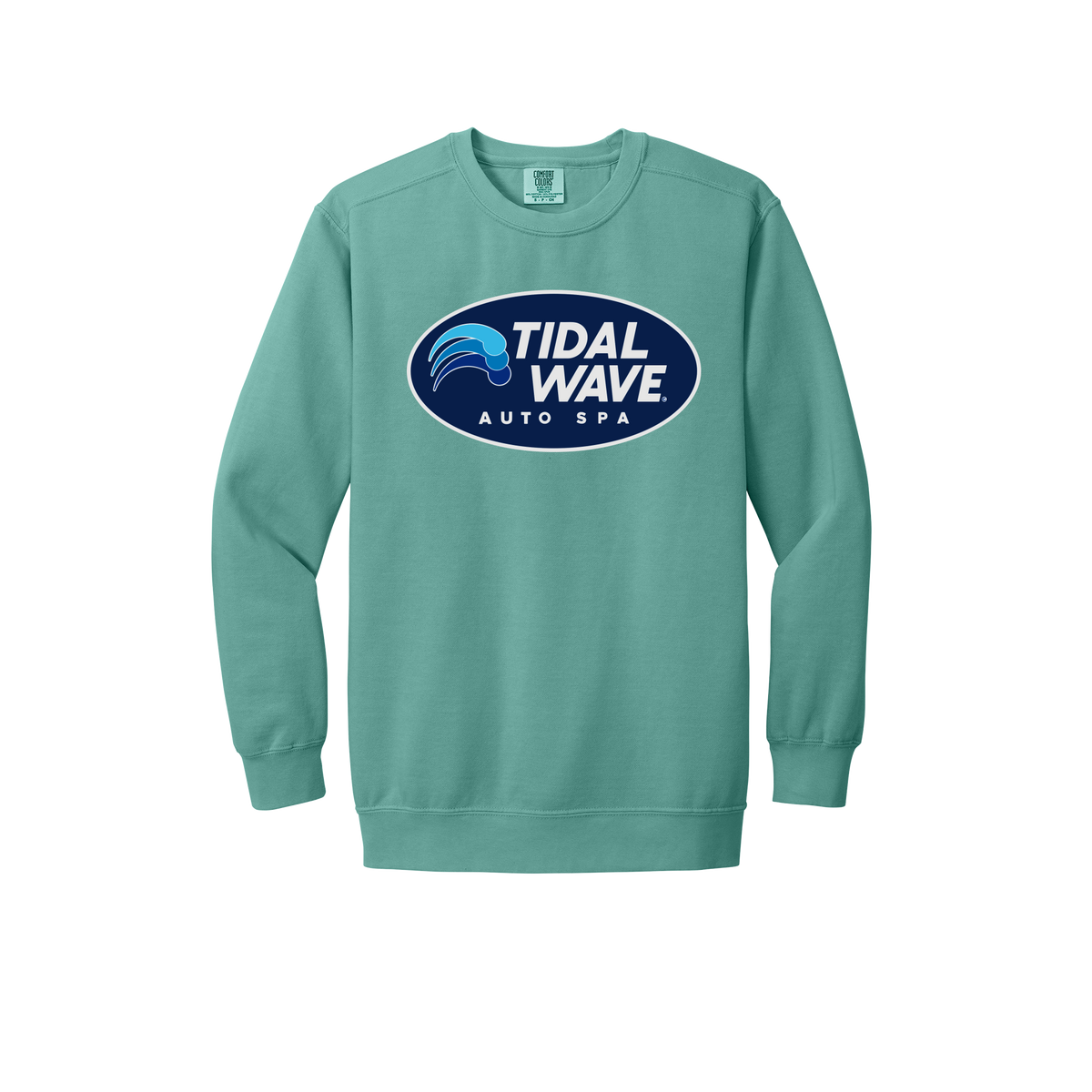 tidalwaveautospa-premium-comfort-crewneck-dtf-front-1566-seafoam-flat-front