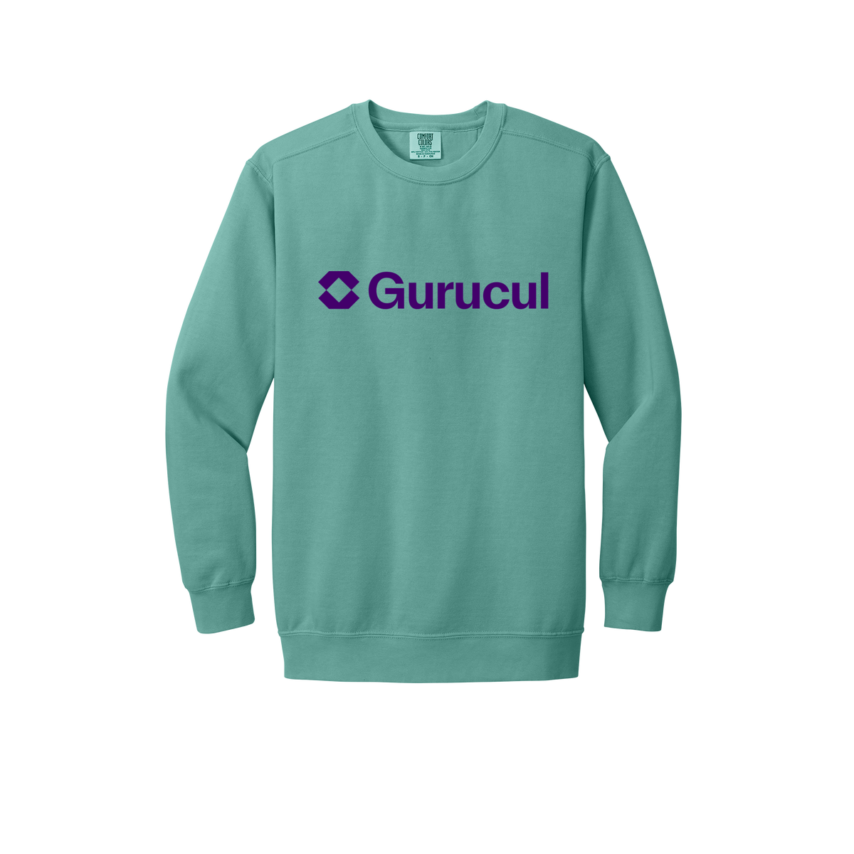 gurucul-premium-comfort-crewneck-dtf-front-1566-seafoam-flat-front