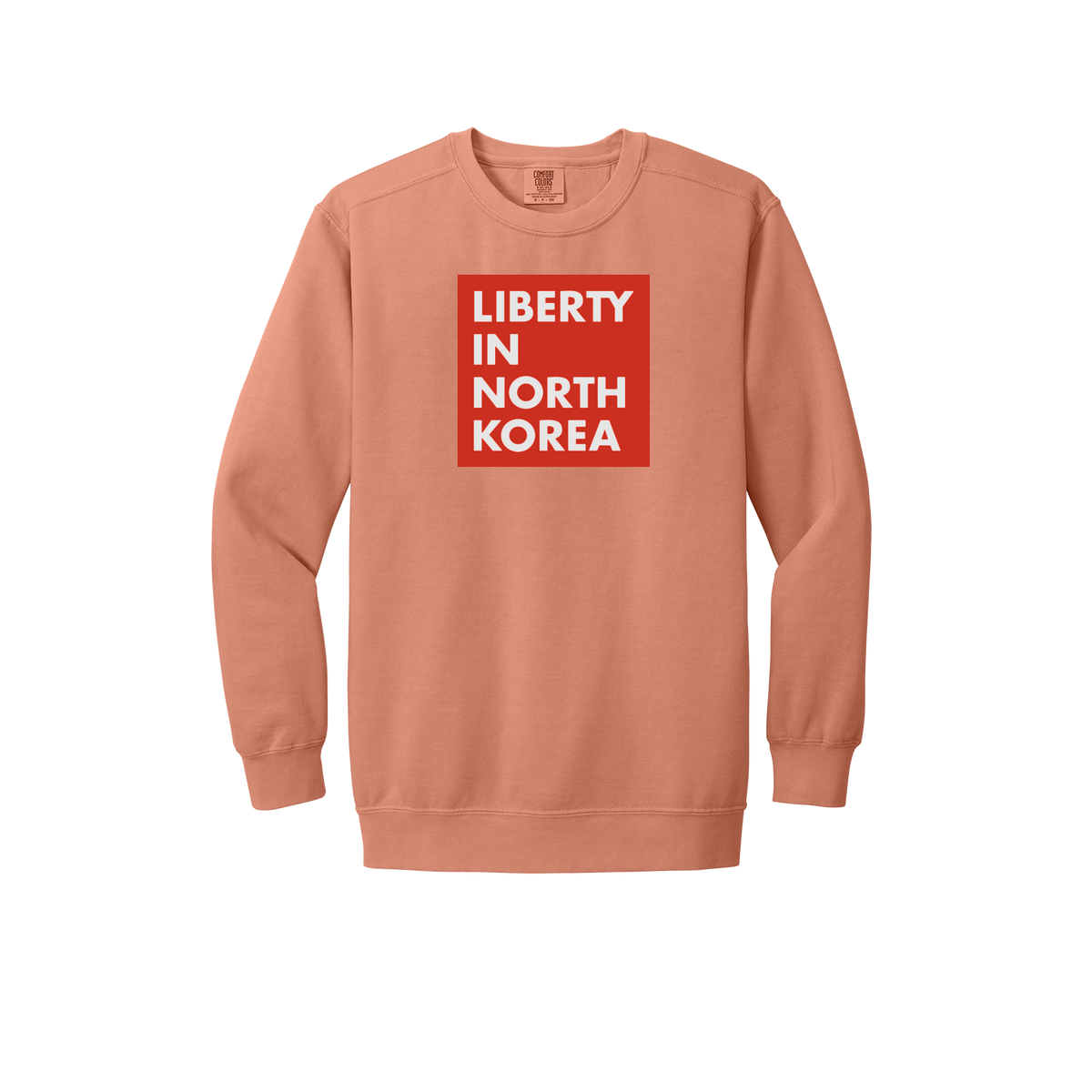 libertyinnorthkorea-premium-comfort-crewneck-dtf-front-1566-terracotta-flat-front