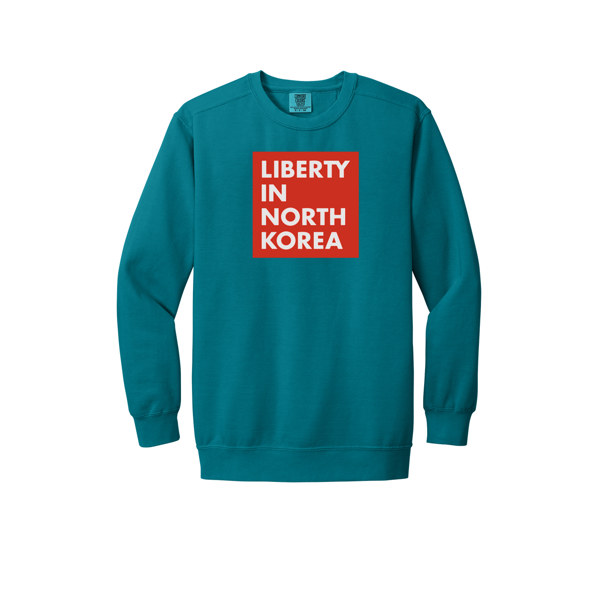 libertyinnorthkorea-premium-comfort-crewneck-dtf-front-1566-topazblue-flat-front