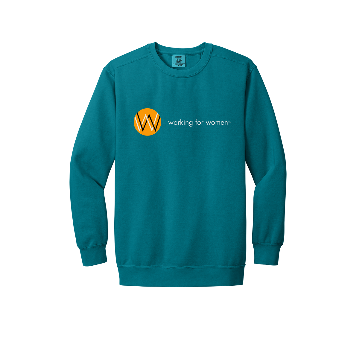 workingforwomen-premium-comfort-crewneck-dtf-front-1566-topazblue-flat-front