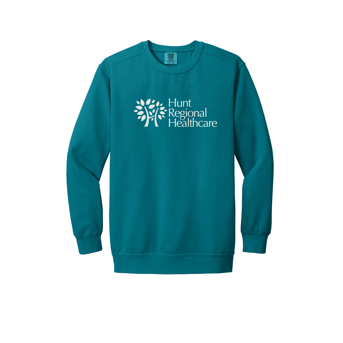 huntregional-premium-clinic-comfort-crewneck-dtf-front-1566-topazblue-flat-front