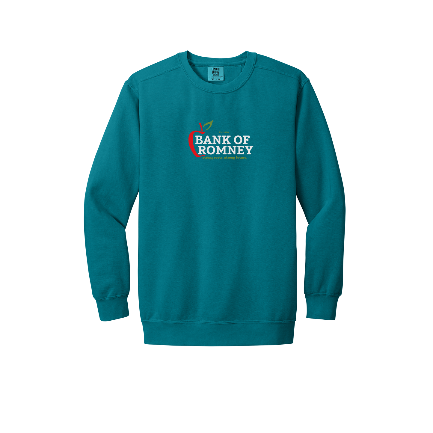 bankofromney-premium-comfort-crewneck-dtf-front-1566-topazblue-flat-front