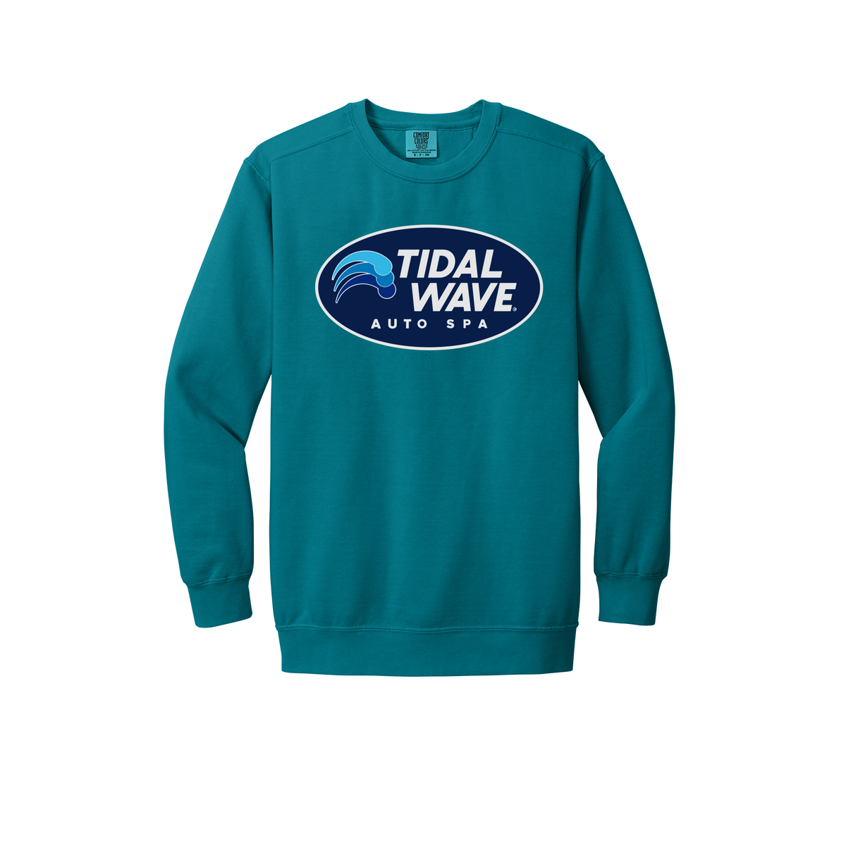 tidalwaveautospa-premium-comfort-crewneck-dtf-front-1566-topazblue-flat-front