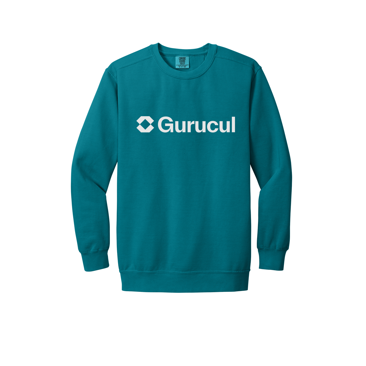 gurucul-premium-comfort-crewneck-dtf-front-1566-topazblue-flat-front