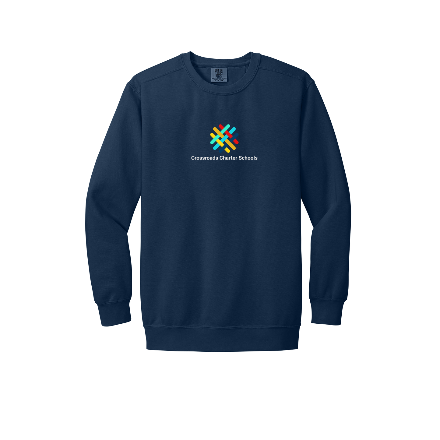 crossroadsschoolskc-premium-comfort-crewneck-dtf-front-1566-truenavy-flat-front
