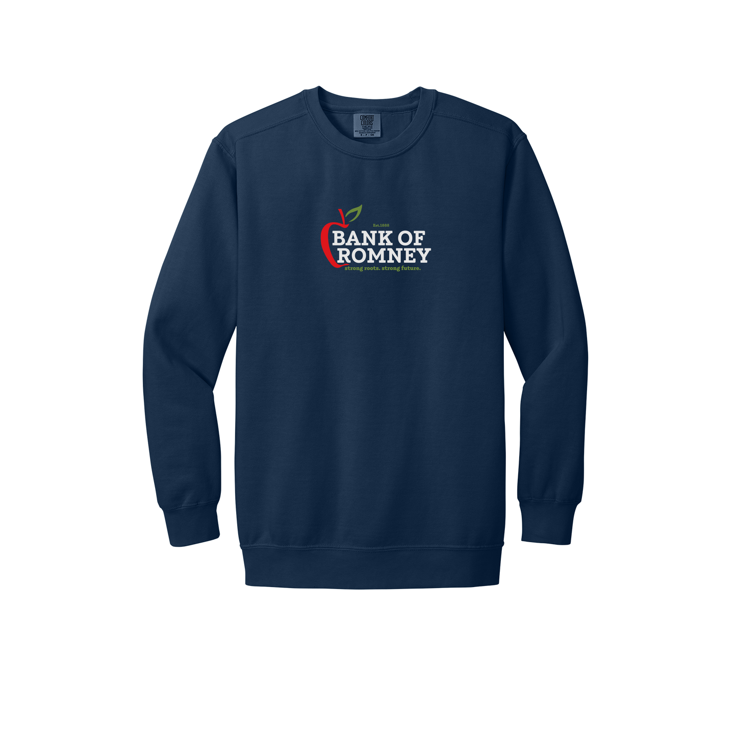 bankofromney-premium-comfort-crewneck-dtf-front-1566-truenavy-flat-front
