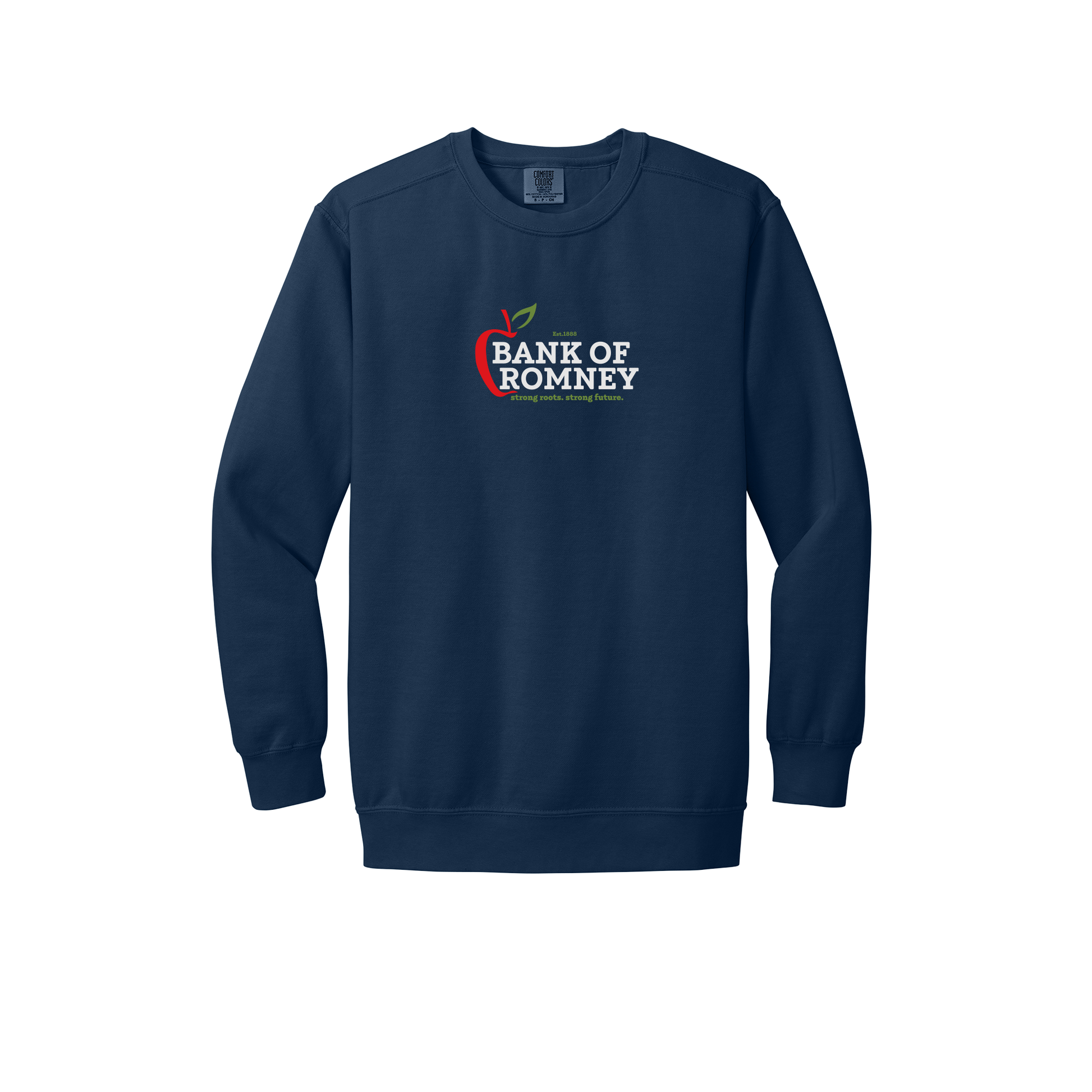 bankofromney-premium-comfort-crewneck-dtf-front-1566-truenavy-flat-front