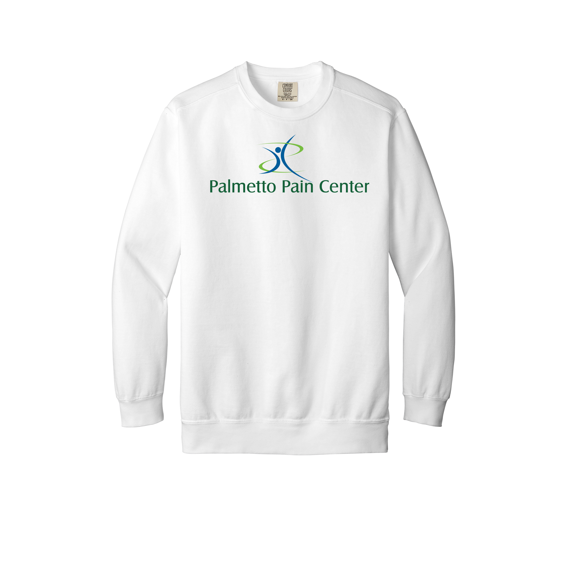palmetto-pain-center-premium-clinic-comfort-crewneck-dtf-front-1566-white-flat-front