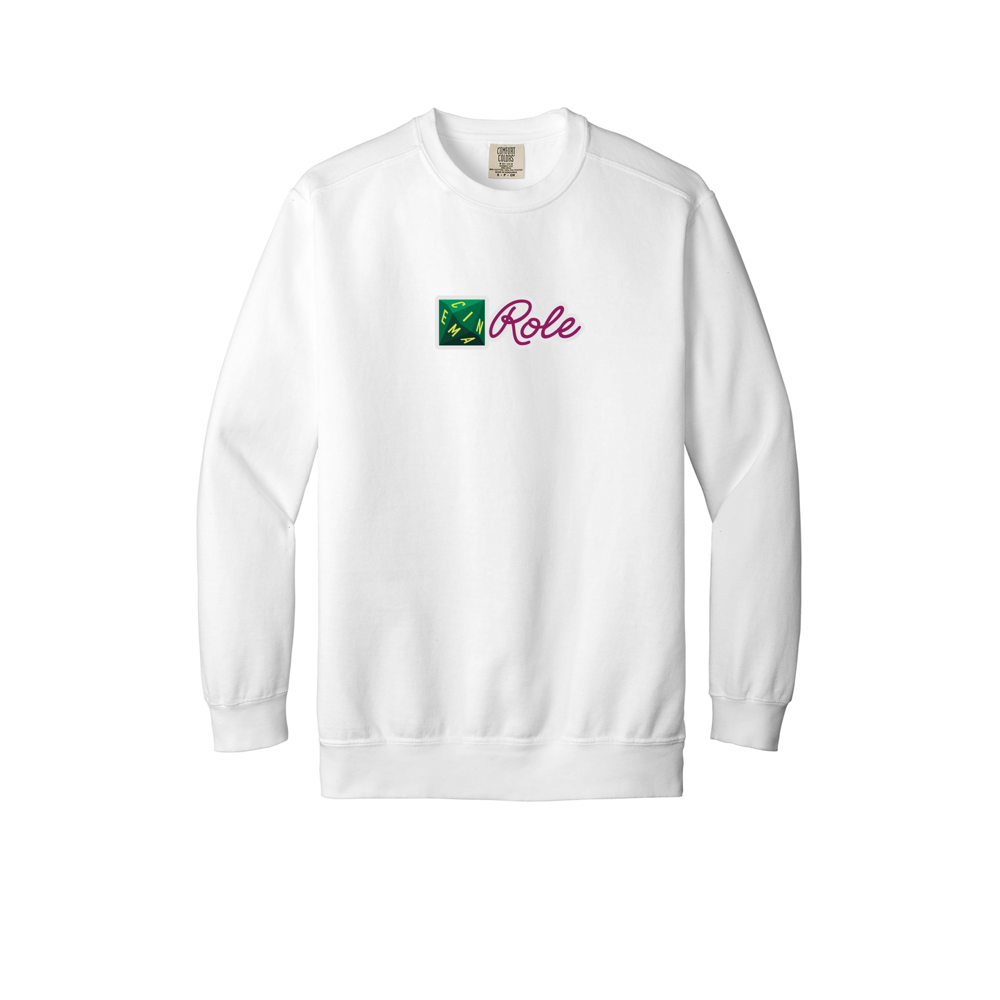 cinemarole-premium-comfort-crewneck-dtf-front-1566-white-flat-front