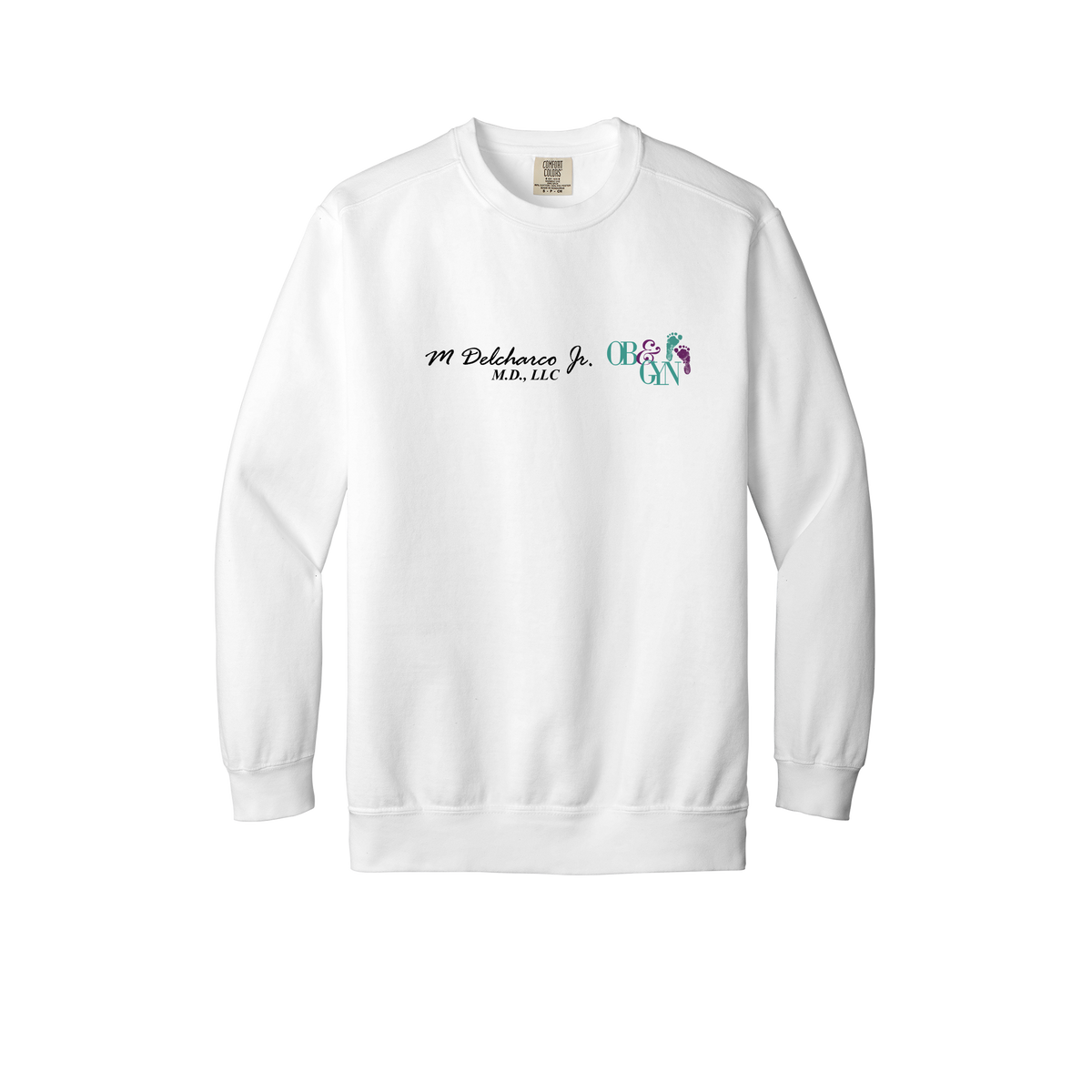 delcharco-premium-clinic-comfort-crewneck-dtf-front-1566-white-flat-front