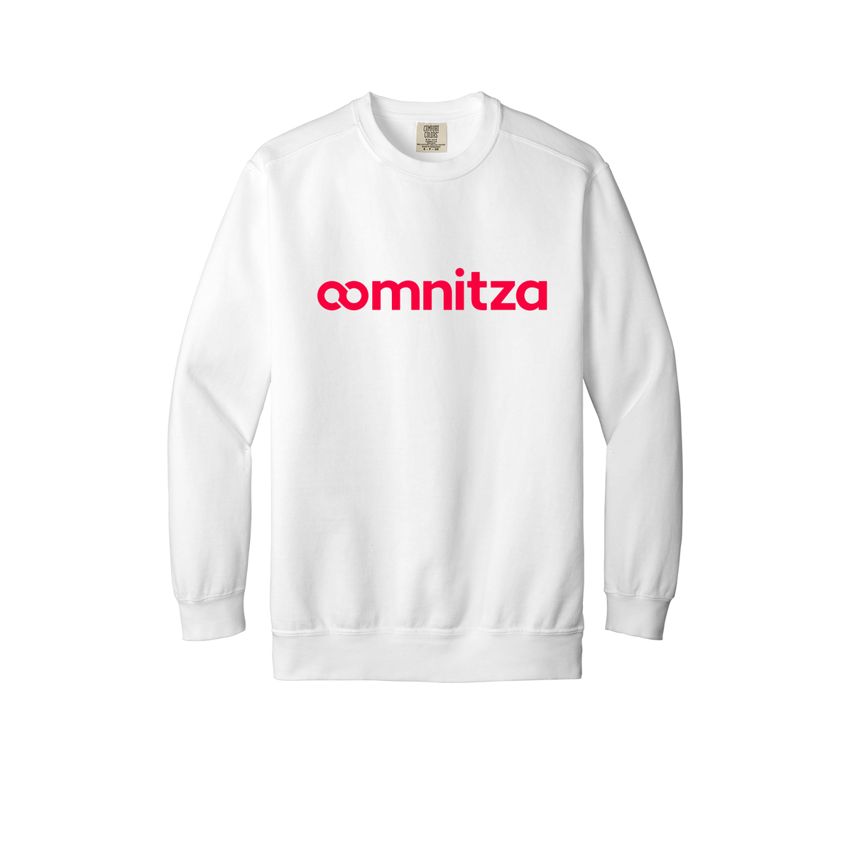oomnitza-premium-comfort-crewneck-dtf-front-1566-white-flat-front