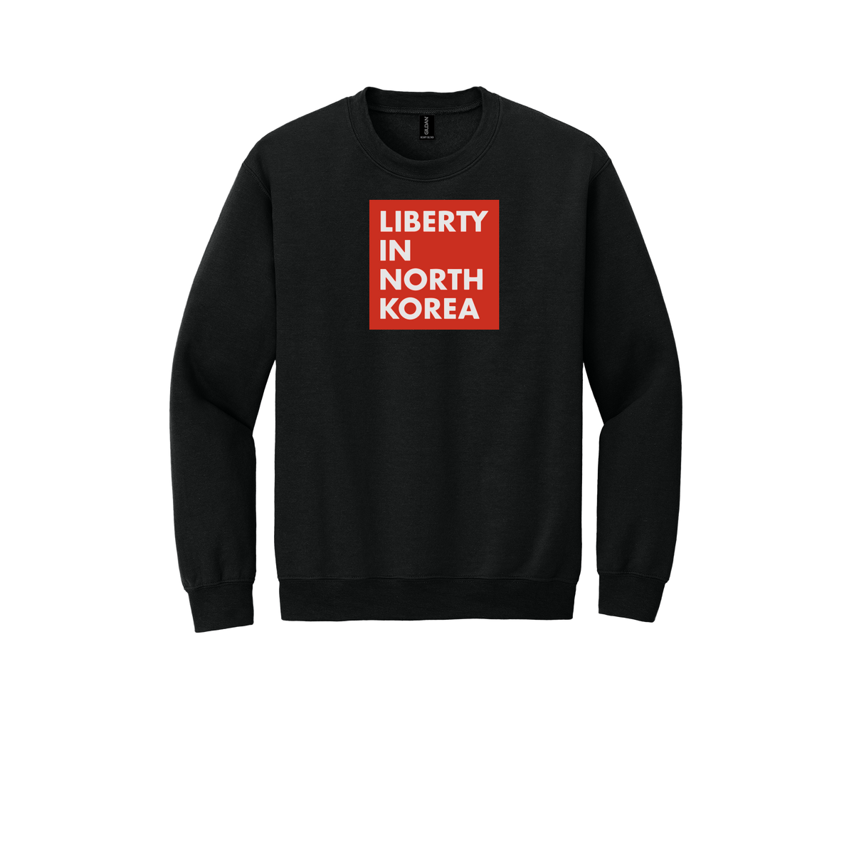 libertyinnorthkorea-comfort-crewneck-dtf-front-18000-black-flat-front