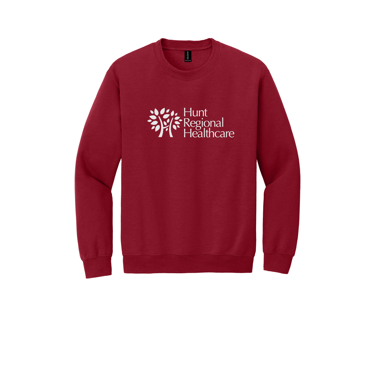 huntregional-clinic-comfort-crewneck-dtf-front-18000-cherryred-flat-front