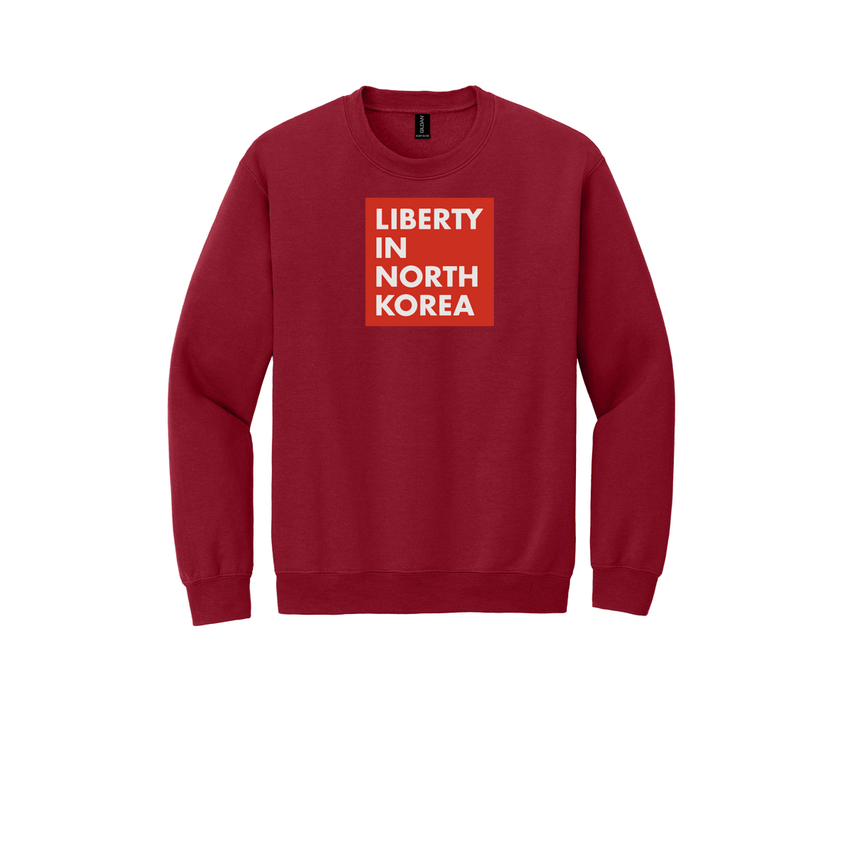 libertyinnorthkorea-comfort-crewneck-dtf-front-18000-cherryred-flat-front