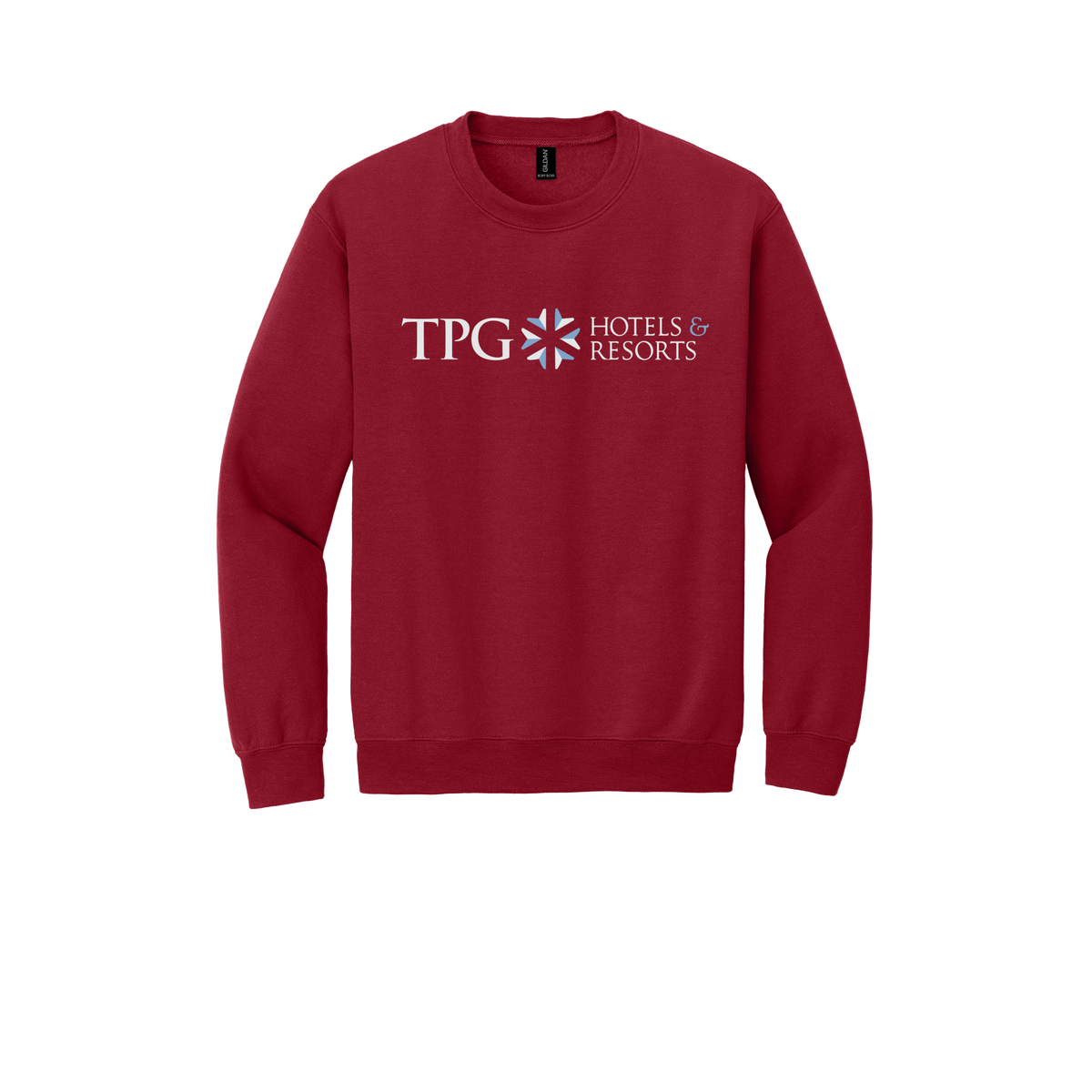 tpghotelsandresorts-comfort-crewneck-dtf-front-18000-cherryred-flat-front