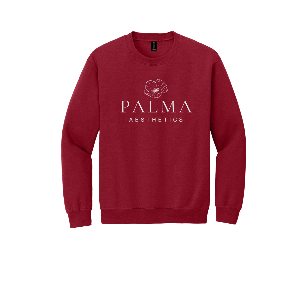 palmaaesthetics-clinic-comfort-crewneck-dtf-front-18000-cherryred-flat-front