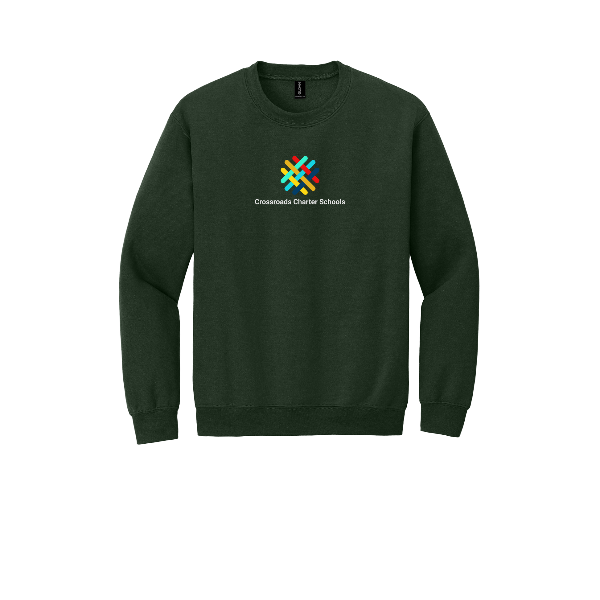 crossroadsschoolskc-comfort-crewneck-dtf-front-18000-forestgreen-flat-front