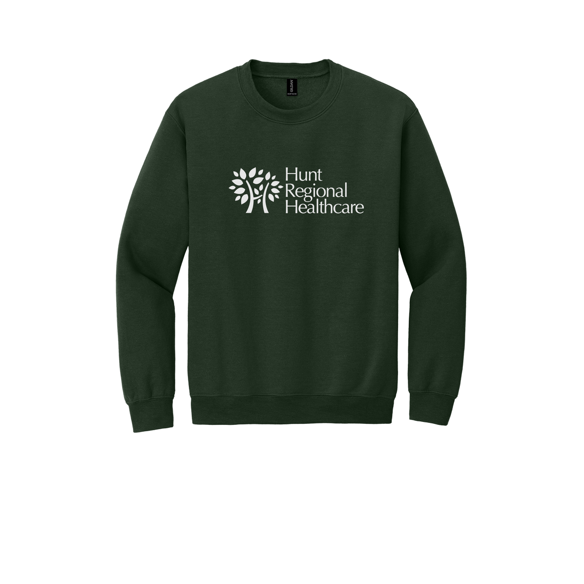 huntregional-clinic-comfort-crewneck-dtf-front-18000-forestgreen-flat-front
