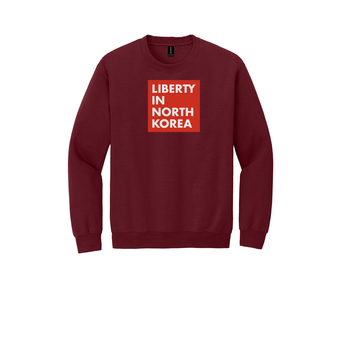 libertyinnorthkorea-comfort-crewneck-dtf-front-18000-garnet-flat-front
