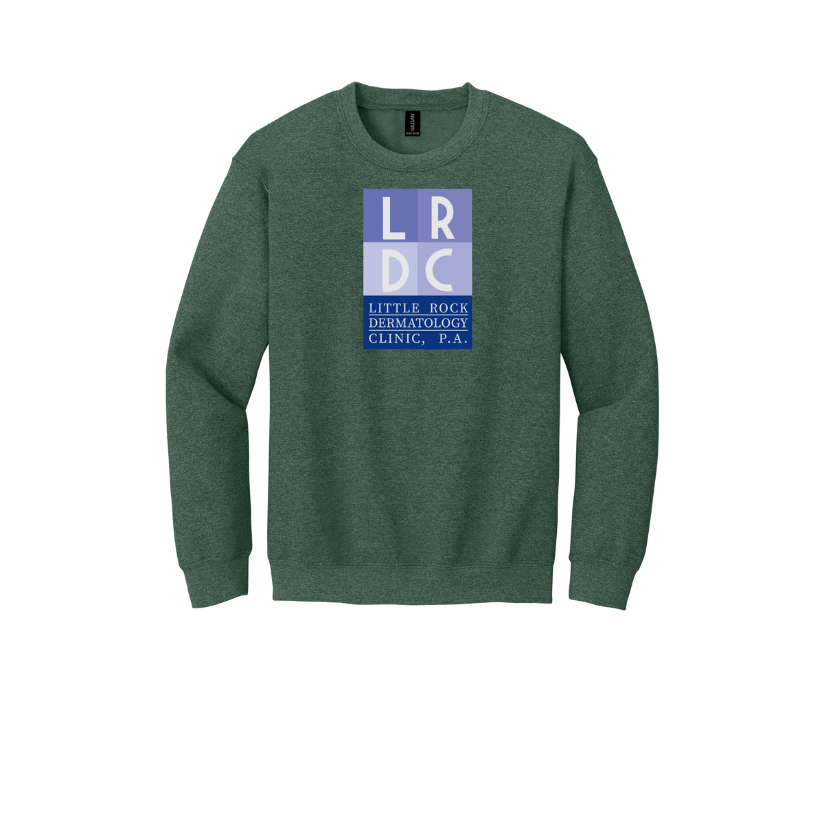 littlerockdermatology-clinic-comfort-crewneck-dtf-front-18000-heathersportdarkgreen-flat-front