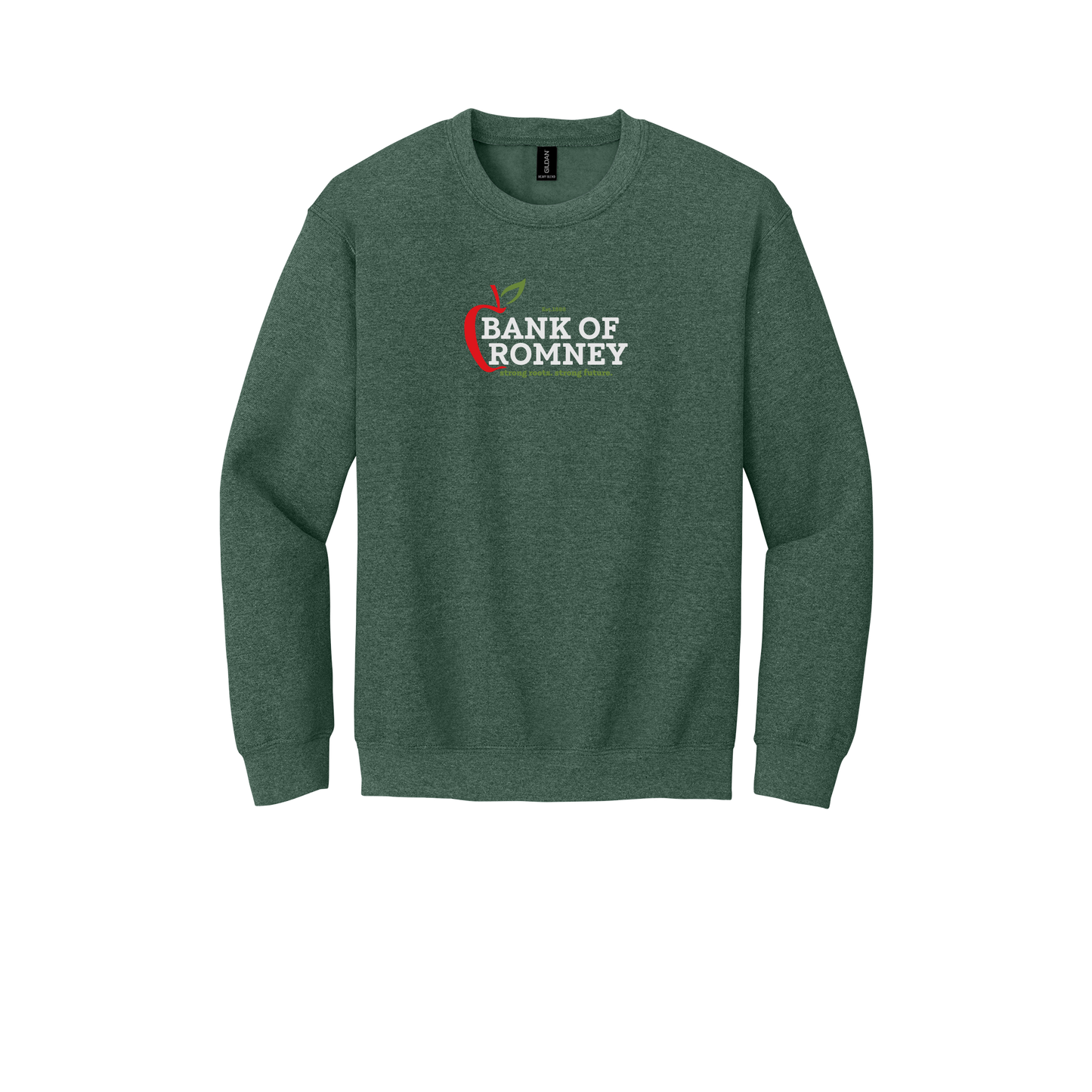 bankofromney-comfort-crewneck-dtf-front-18000-heathersportdarkgreen-flat-front